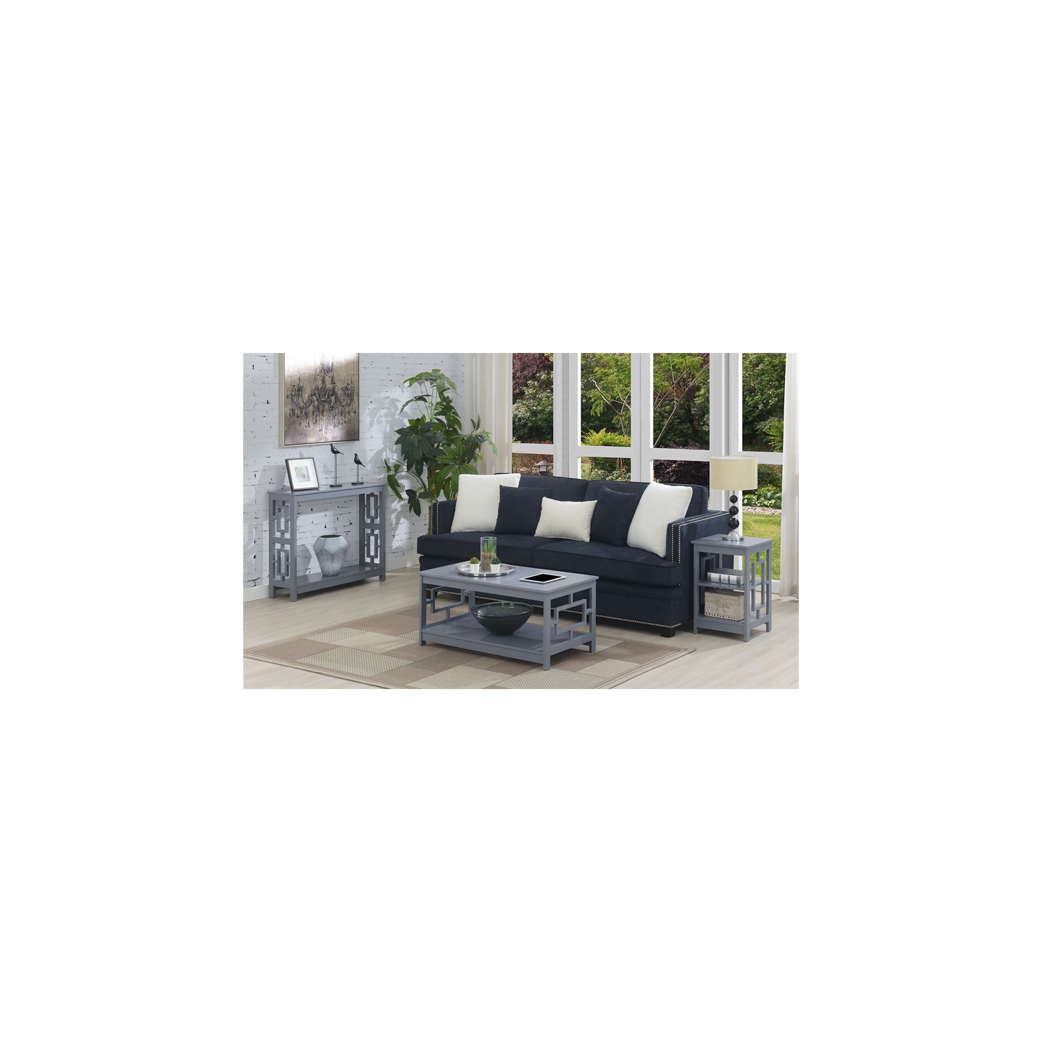 Convenience Concepts Town Square End Table with Shelves in Gray Wood Finish