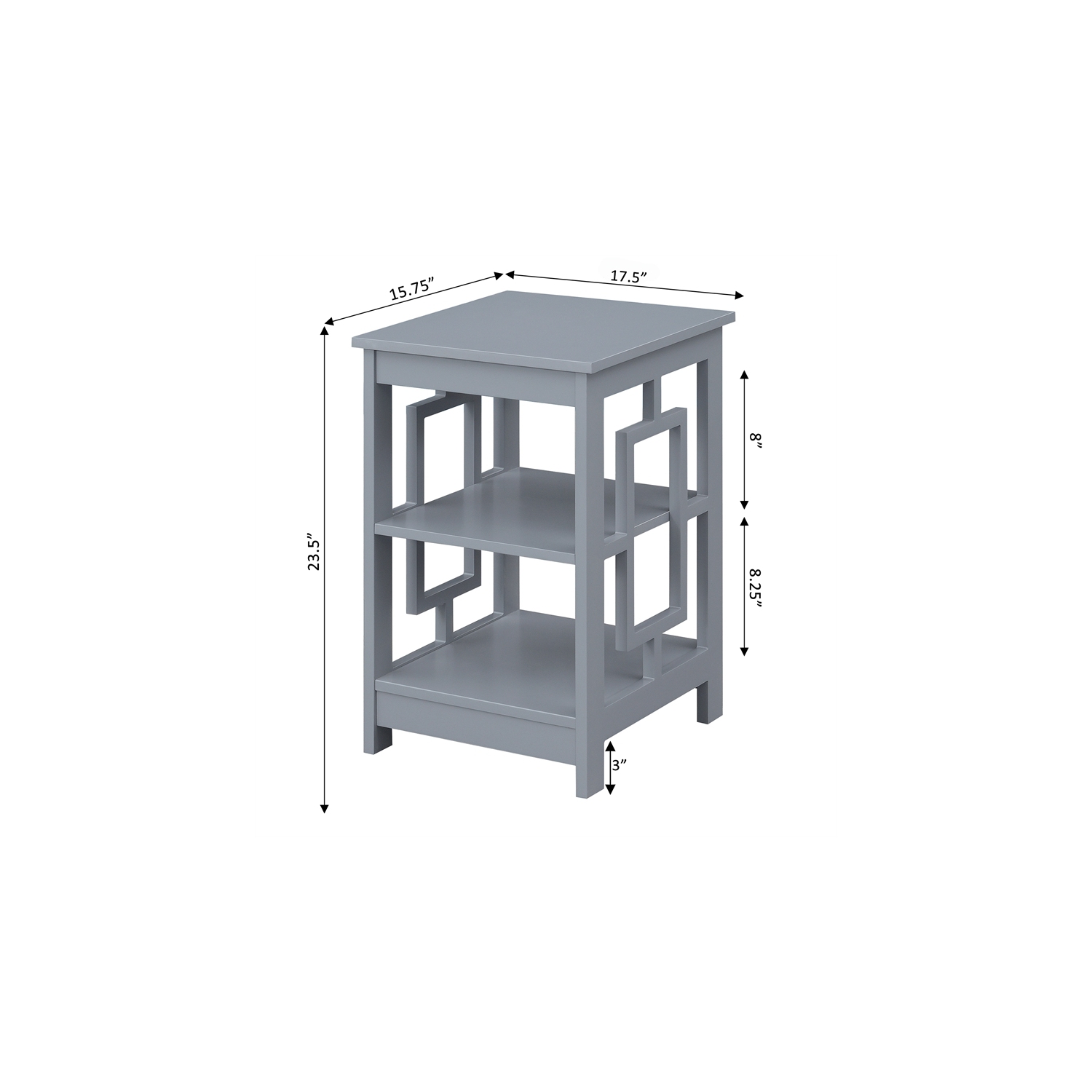 Convenience Concepts Town Square End Table with Shelves in Gray Wood Finish