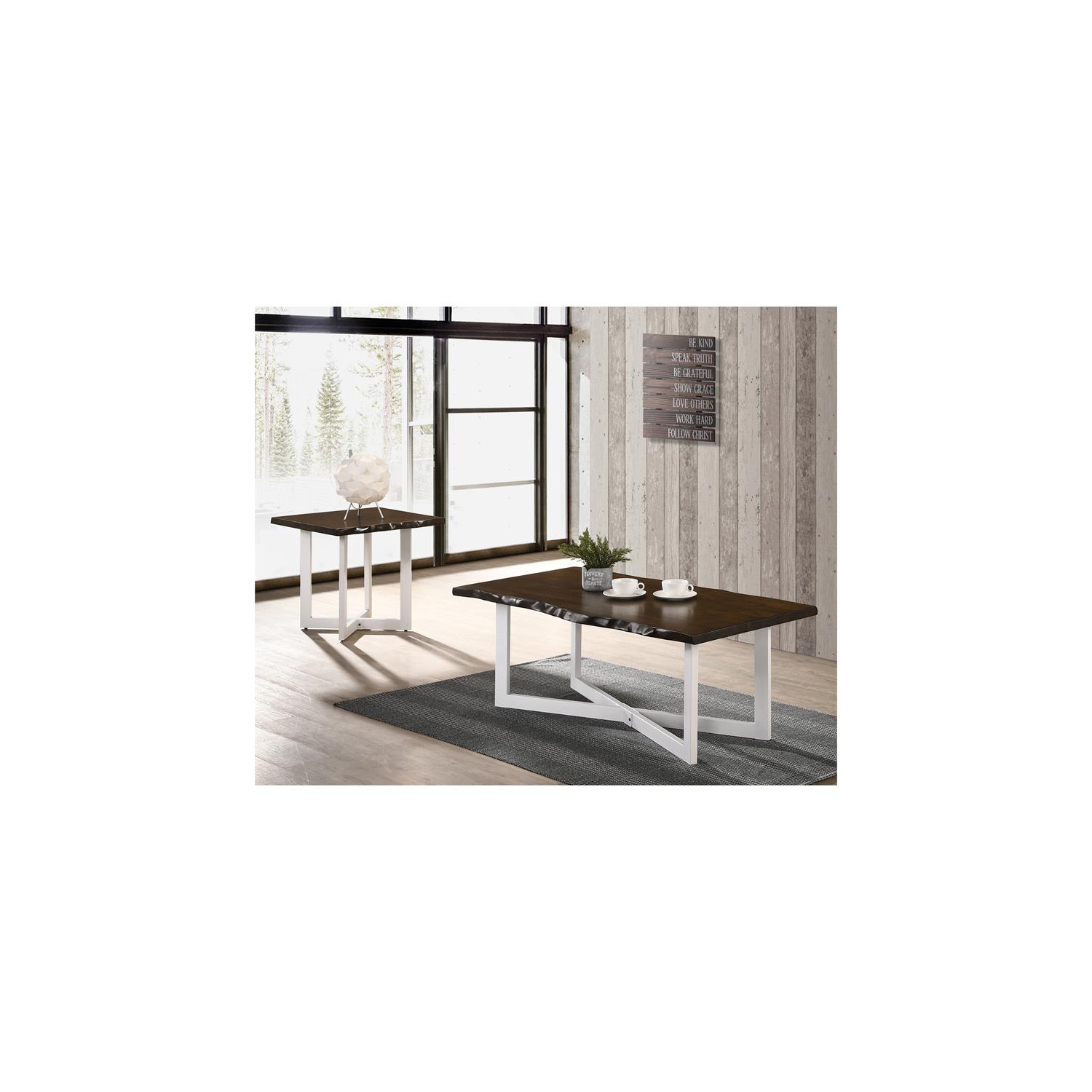 Furniture of America Baletto Contemporary Wood End Table in Oak and White