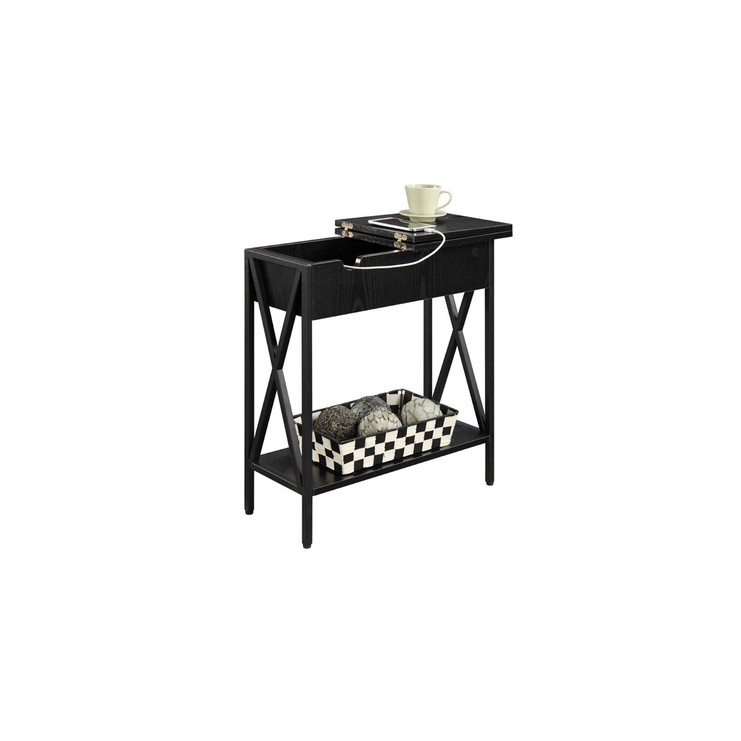 Pemberly Row Electric Flip Top Table in Black Wood Finish
