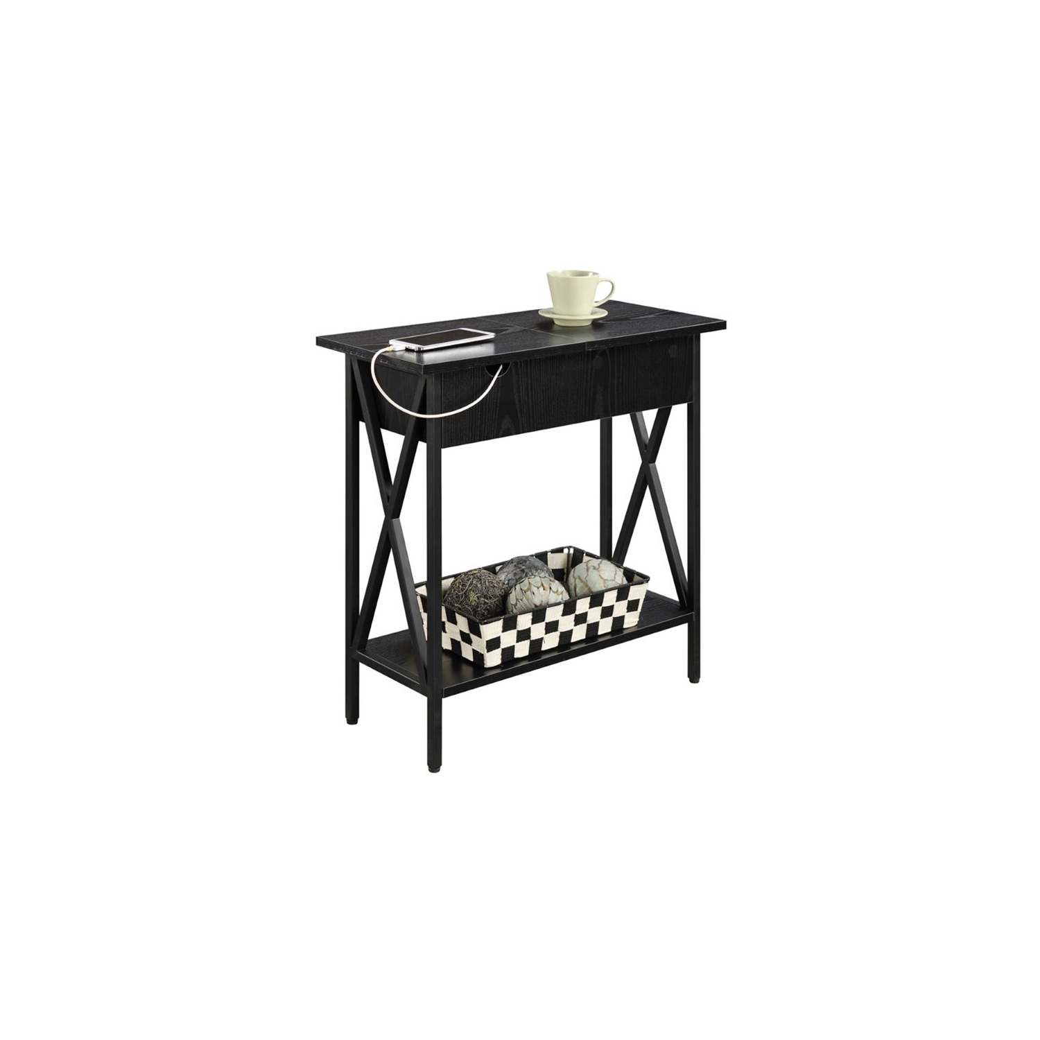Pemberly Row Electric Flip Top Table in Black Wood Finish
