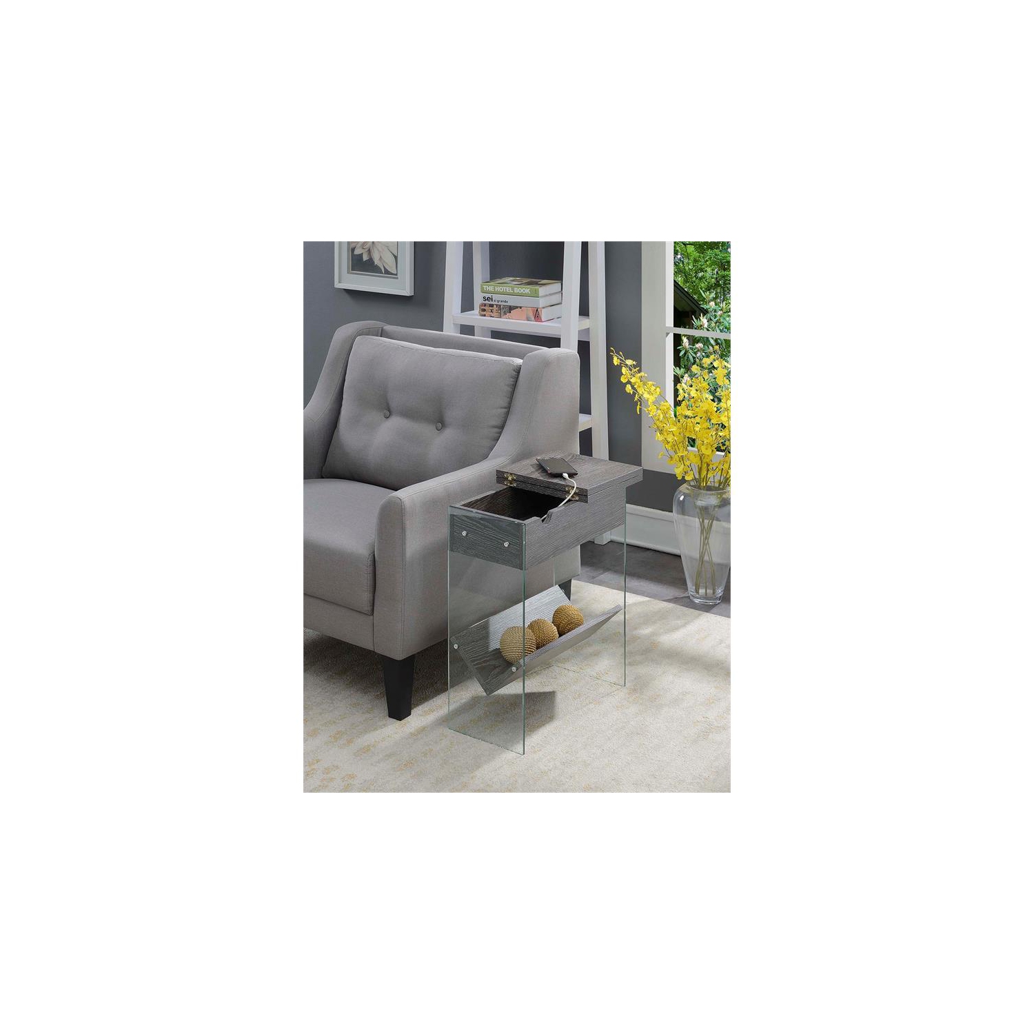 Table de bout électrique à dessus rabattable Soho de pratique concepts, fini bois gris