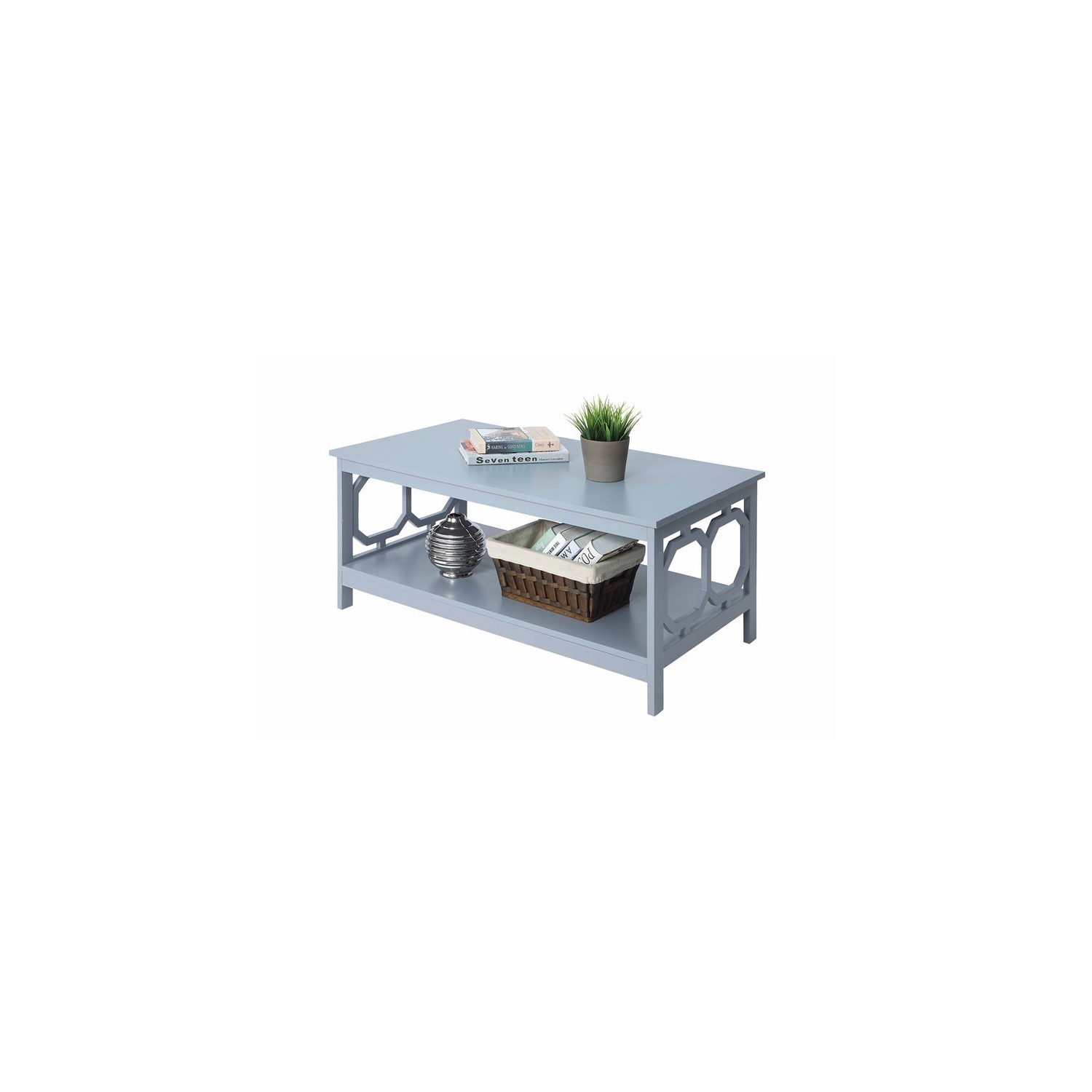 Pemberly Row Coffee Table in Gray Wood Finish with Shelf