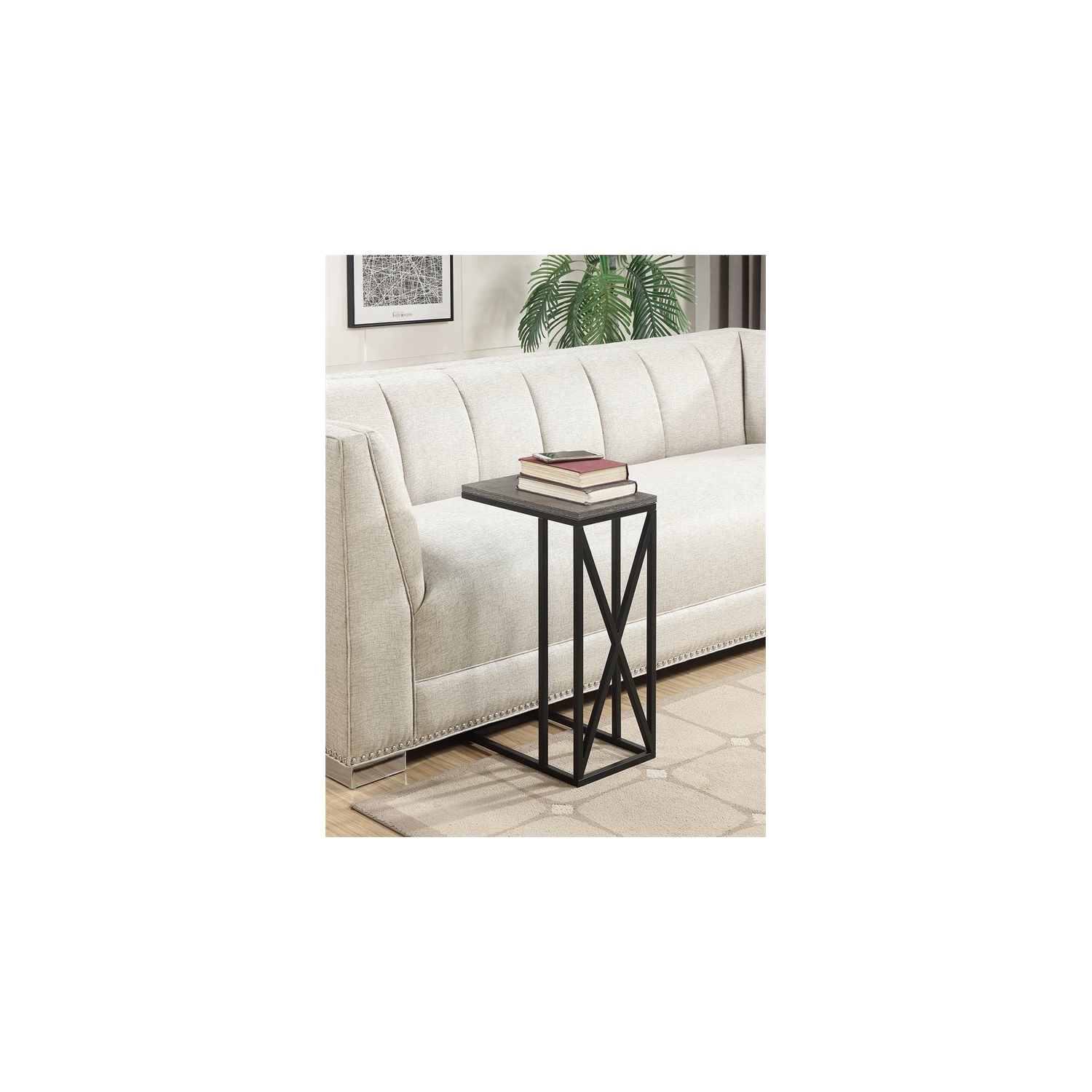Pemberly Row C End Table in Weathered Gray Wood and Black Metal