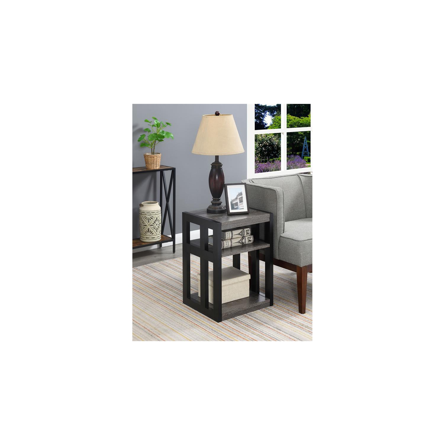 Convenience Concepts Monterey Three-Tier End Table in Gray Wood Finish