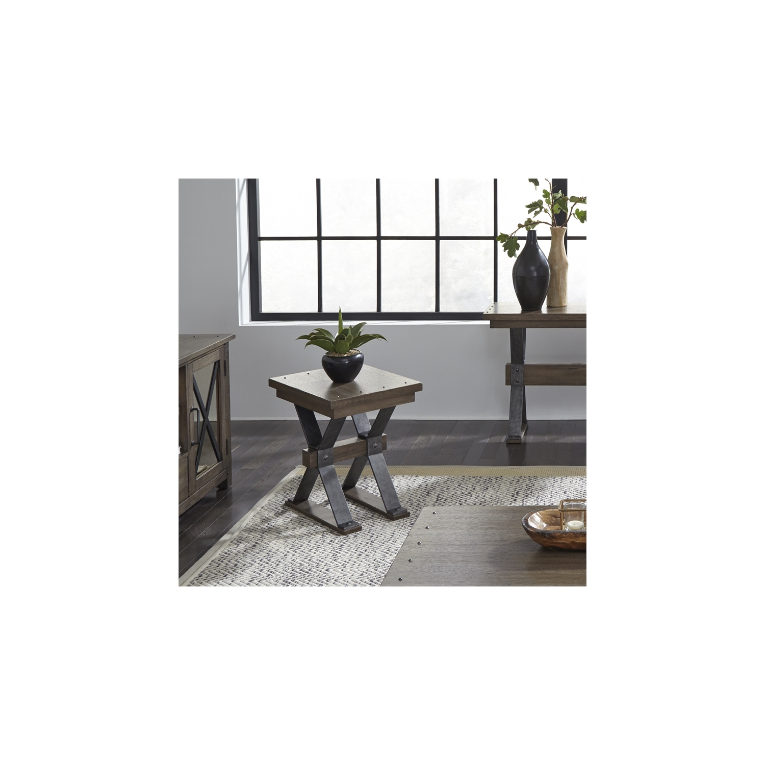 Pemberly Row Industrial Wood Chair Side Table in Brown