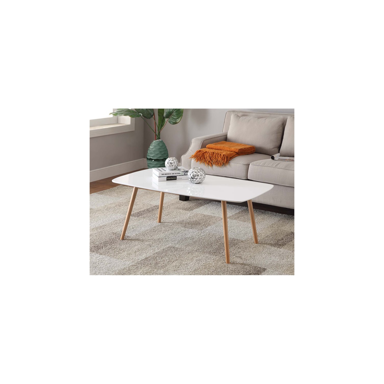 Convenience Concepts Oslo Rectangular Coffee Table in White Wood Finish