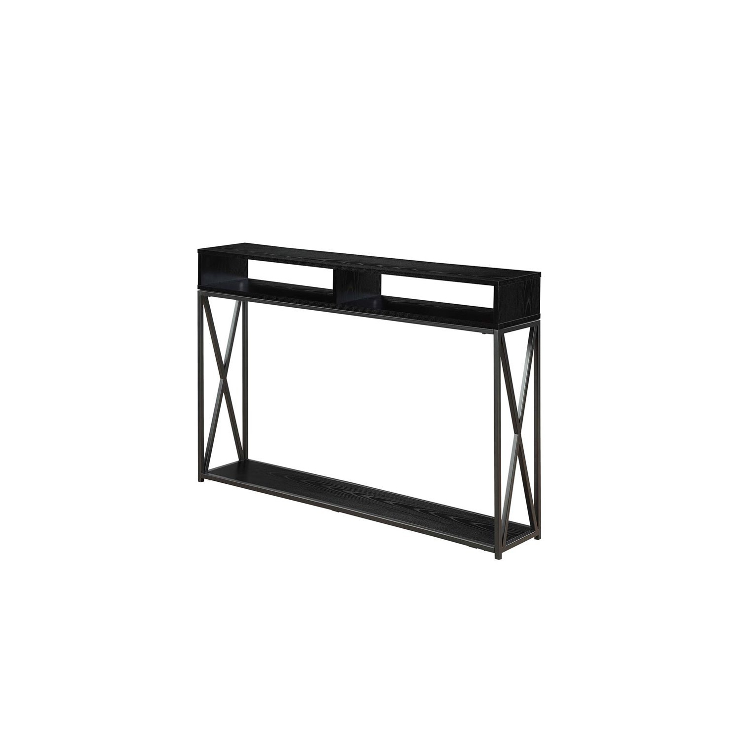 Pemberly Row Transitional Deluxe Two-Tier Console Table in Black Wood Finish
