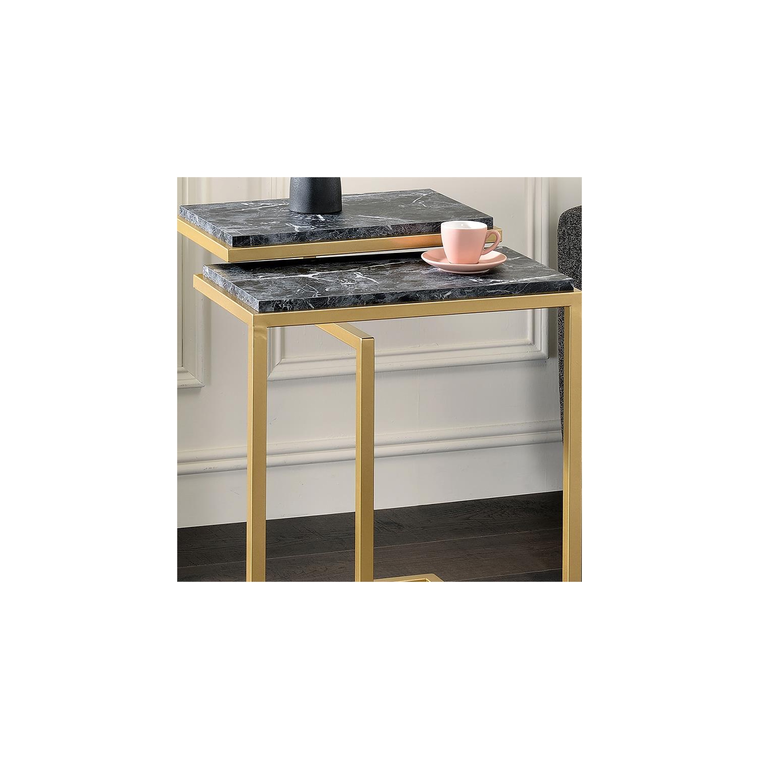 Furniture of America Gorvaire Contemporary Metal 2-Piece Nesting Table in Black