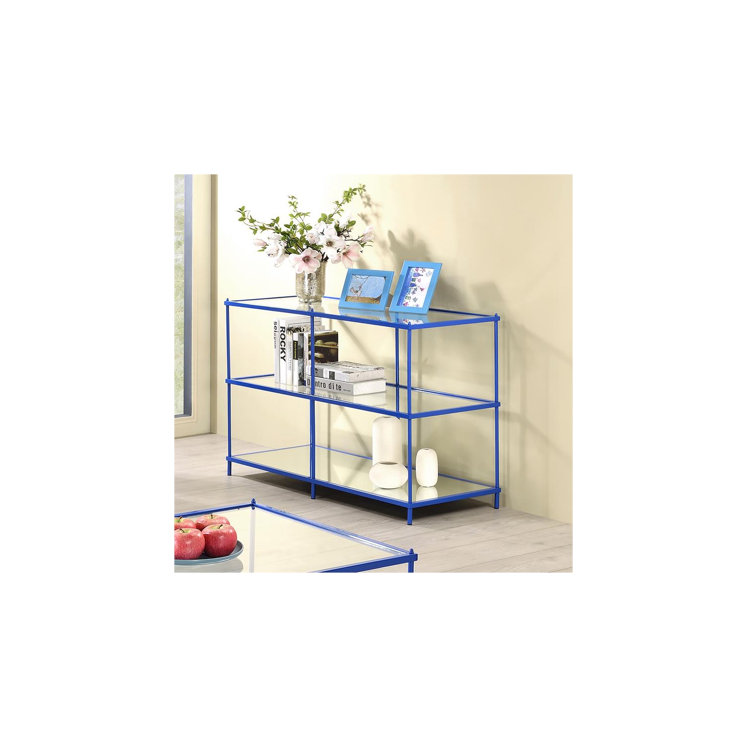 Furniture of America Mendry Metal 2-Shelf Console Table in Blue