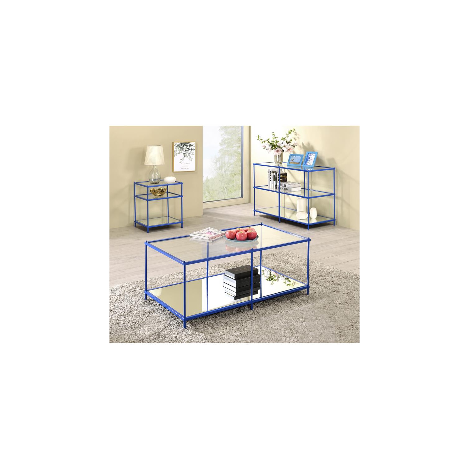 Furniture of America Mendry Metal 2-Shelf Console Table in Blue