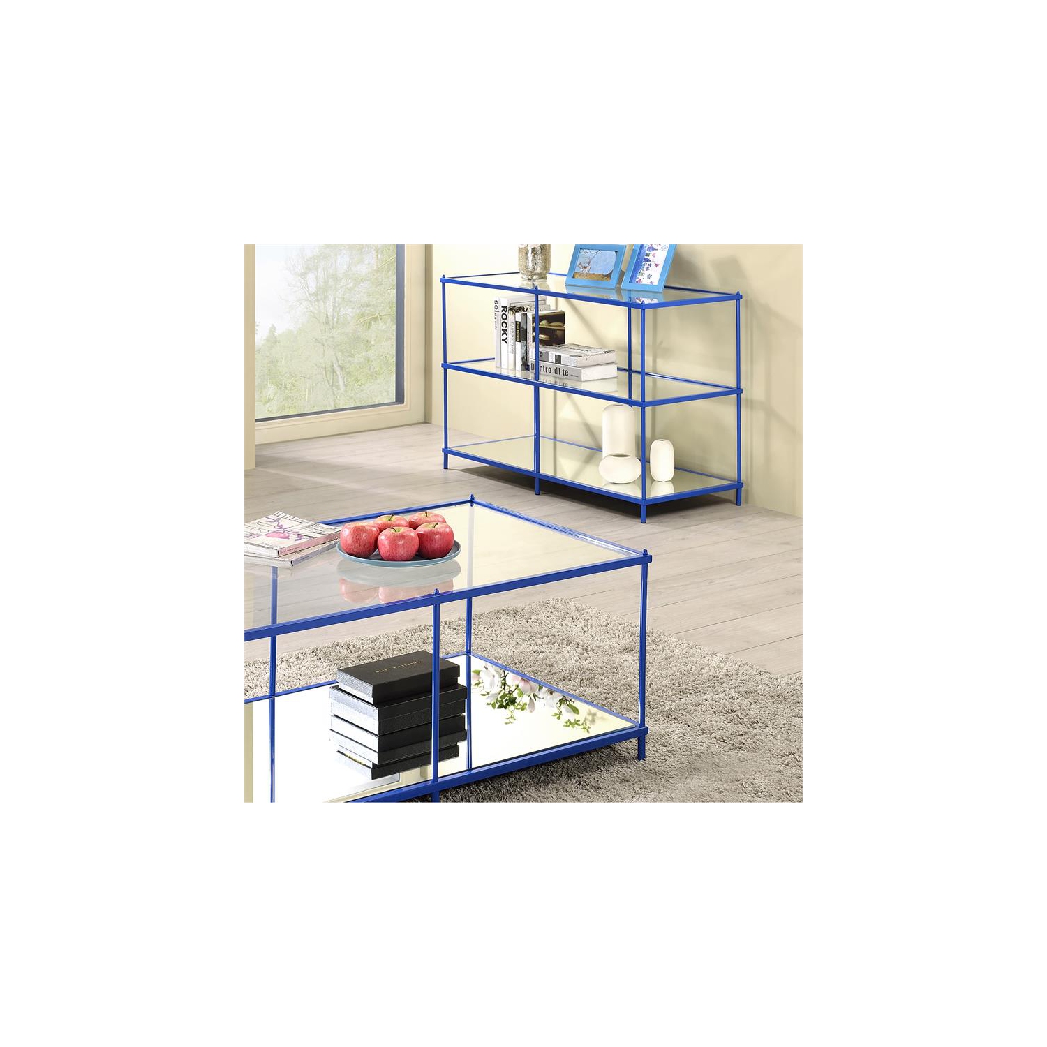 Furniture of America Mendry Metal 2-Shelf Console Table in Blue