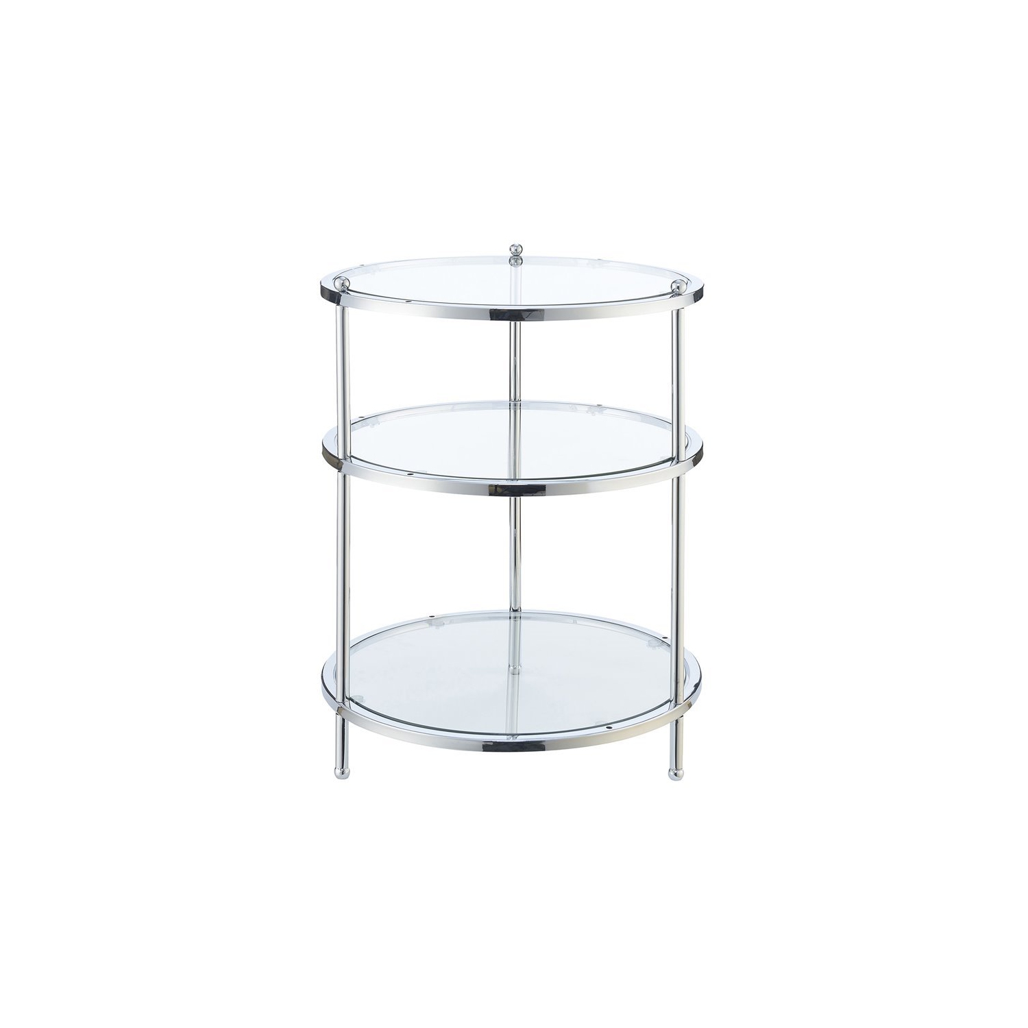 Convenience Concepts Royal Crest Three-Tier Round End Table in Clear Glass