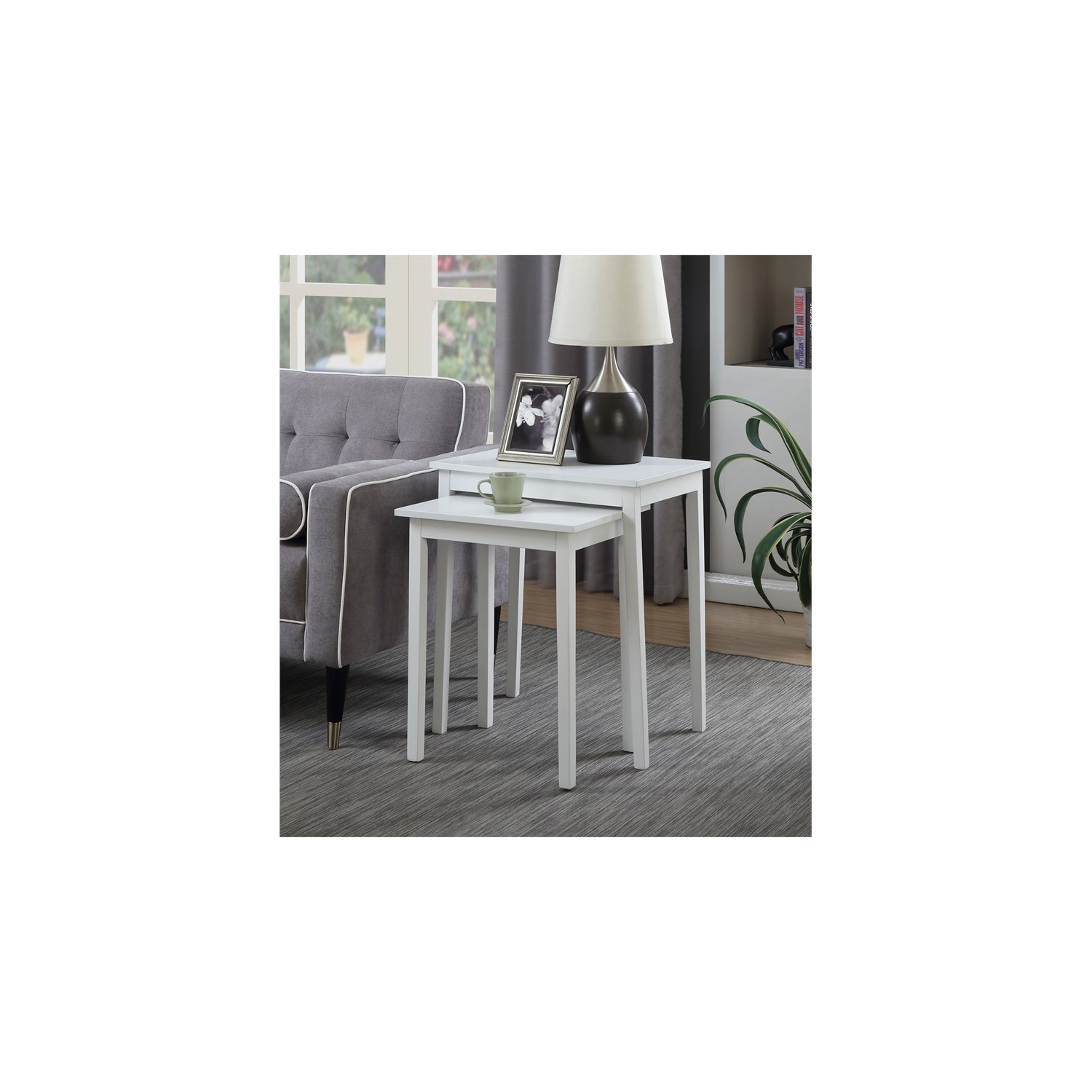 Convenience Concepts American Heritage Nesting End Tables in White Wood Finish