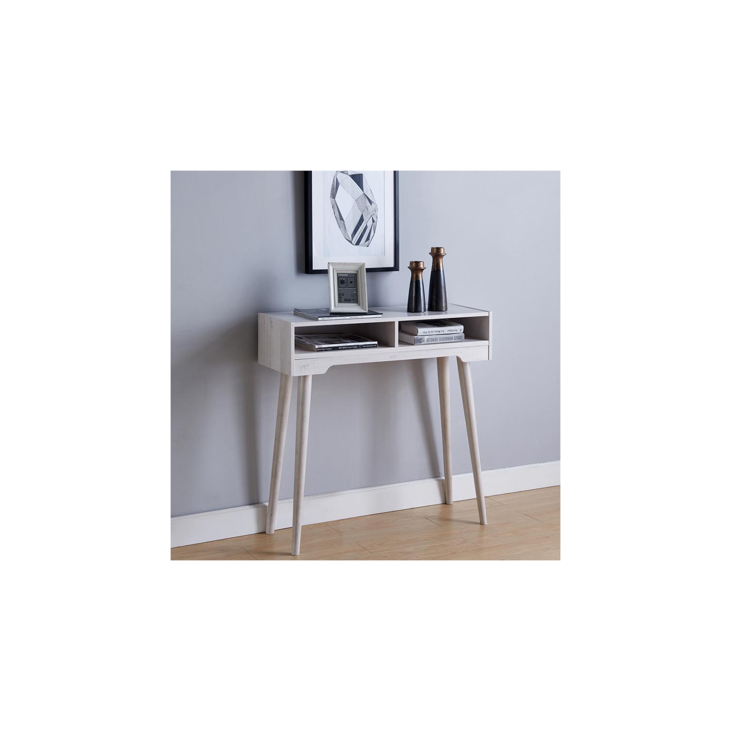 Furniture of America Keller Modern Wood 2-Shelf Console Table in White