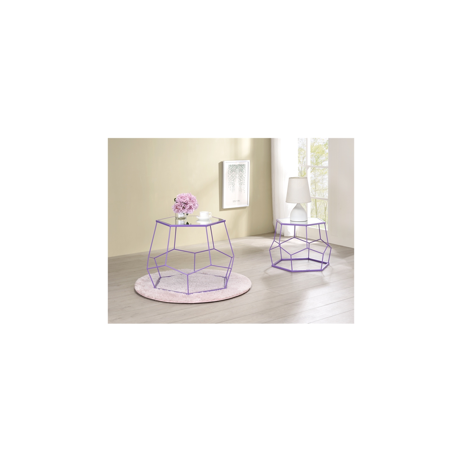 Furniture of America Boris Contemporary Metal Nesting Accent Table Set in Purple