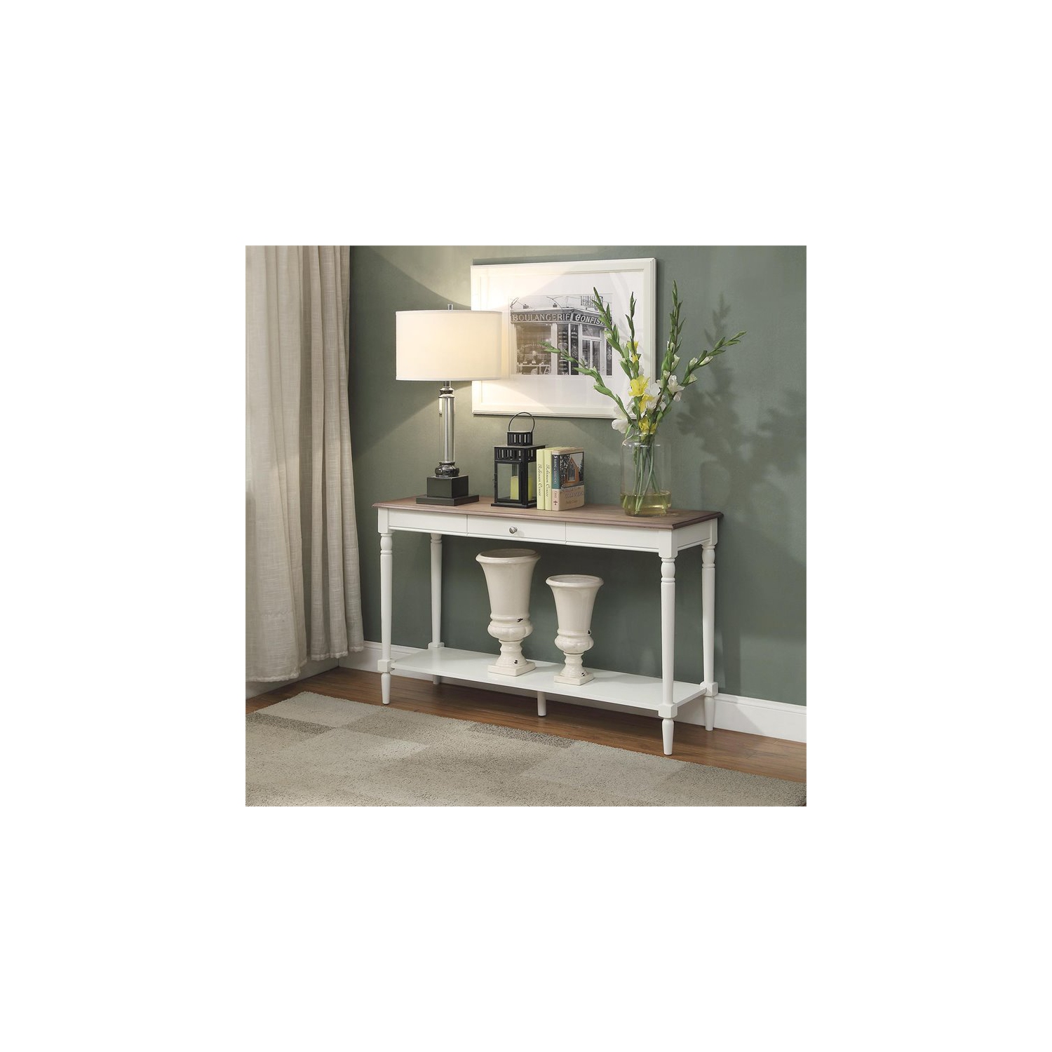 Pemberly Row Traditional Console Table with Drawer in Driftwood and White Wood