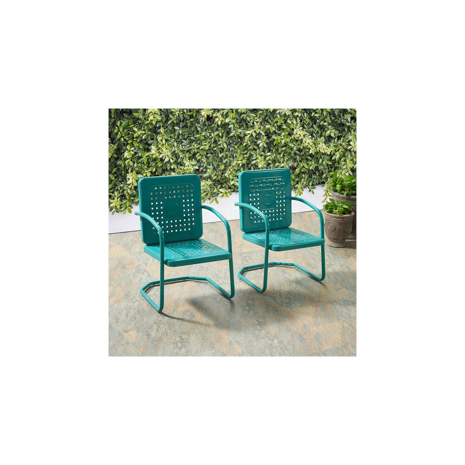 Crosley Bates Metal Patio Chair in Turquoise
