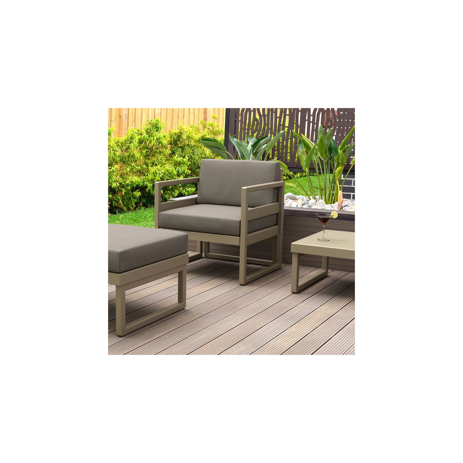 Mykonos Patio Club Chair Taupe with Acrylic Fabric Taupe Cushions