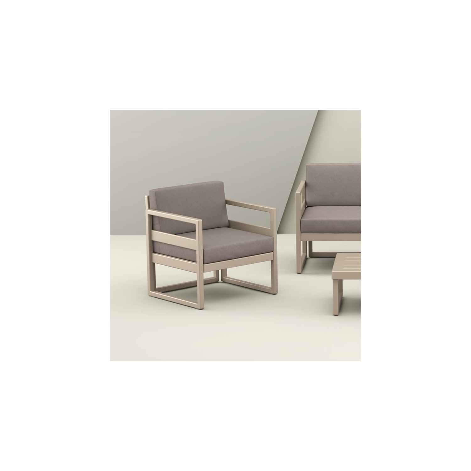 Mykonos Patio Club Chair Taupe with Acrylic Fabric Taupe Cushions