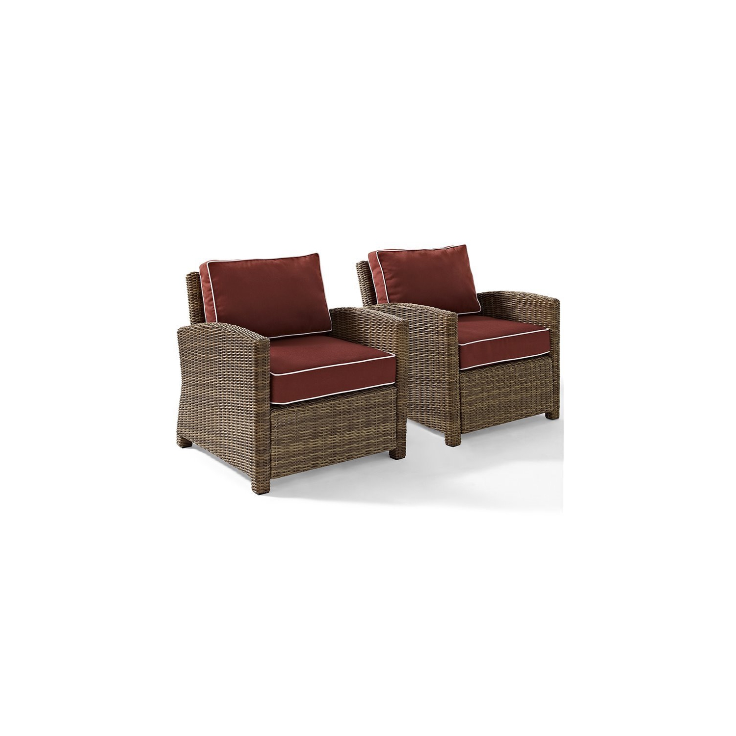 Pemberly Row 2 Piece Outdoor Wicker Seating Set with Sangria Cushions