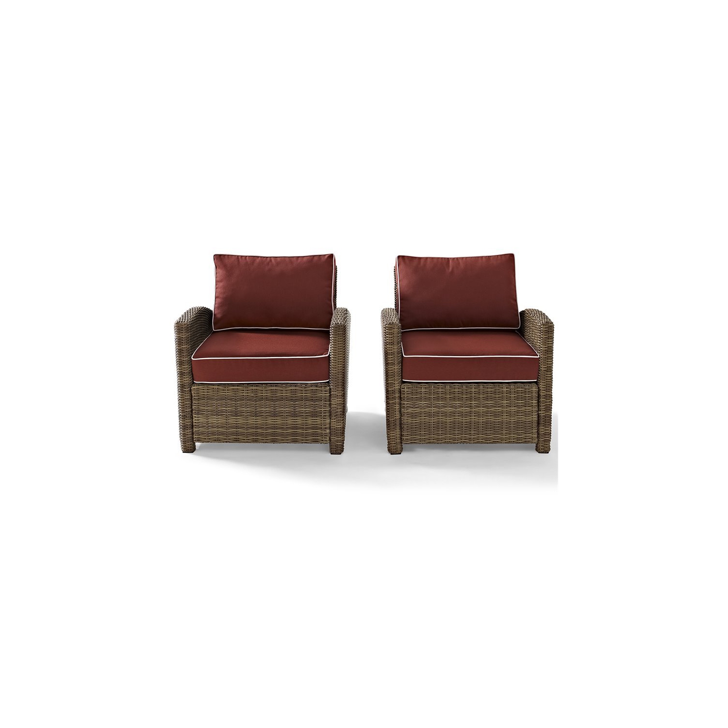 Pemberly Row 2 Piece Outdoor Wicker Seating Set with Sangria Cushions