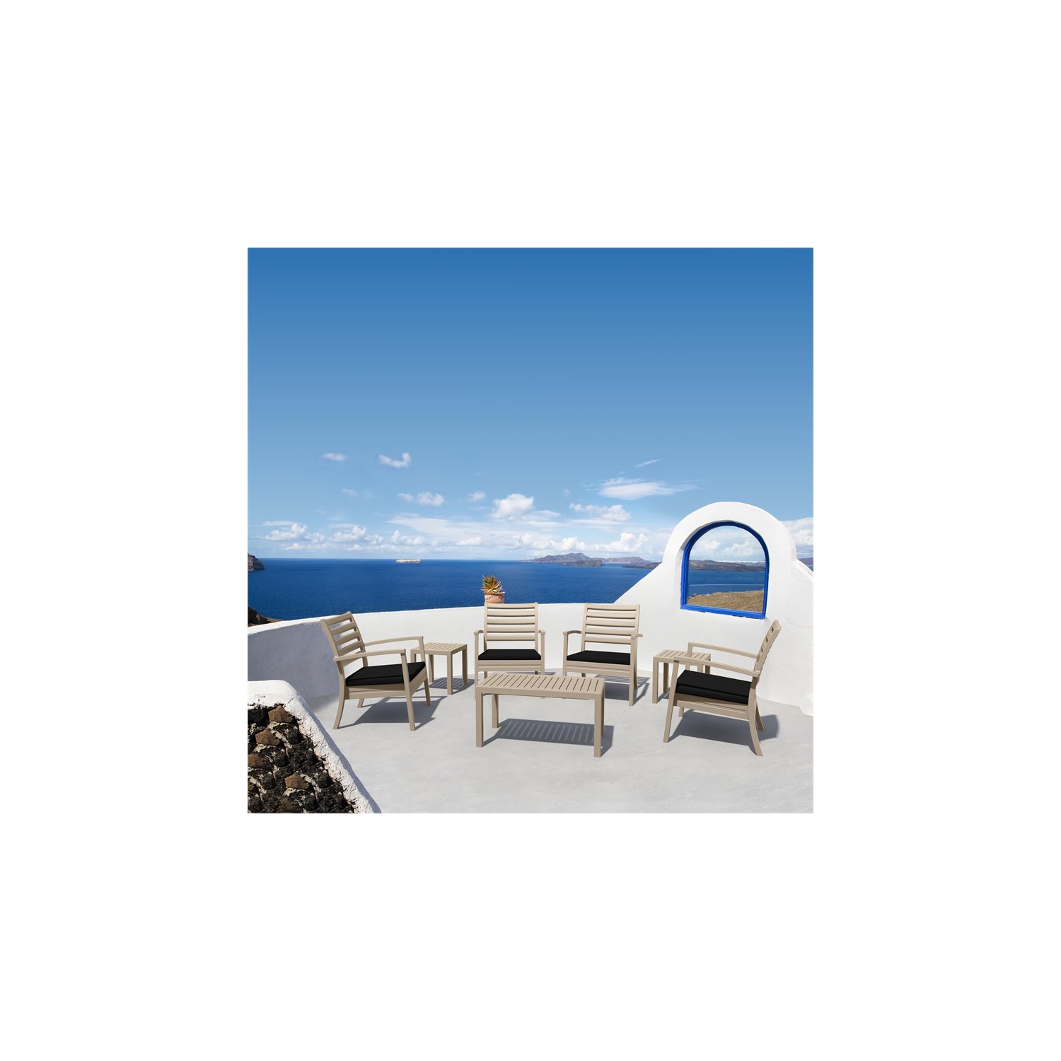 Compamia Artemis XL Club Chair in Taupe with Acrylic Fabric Black Cushions