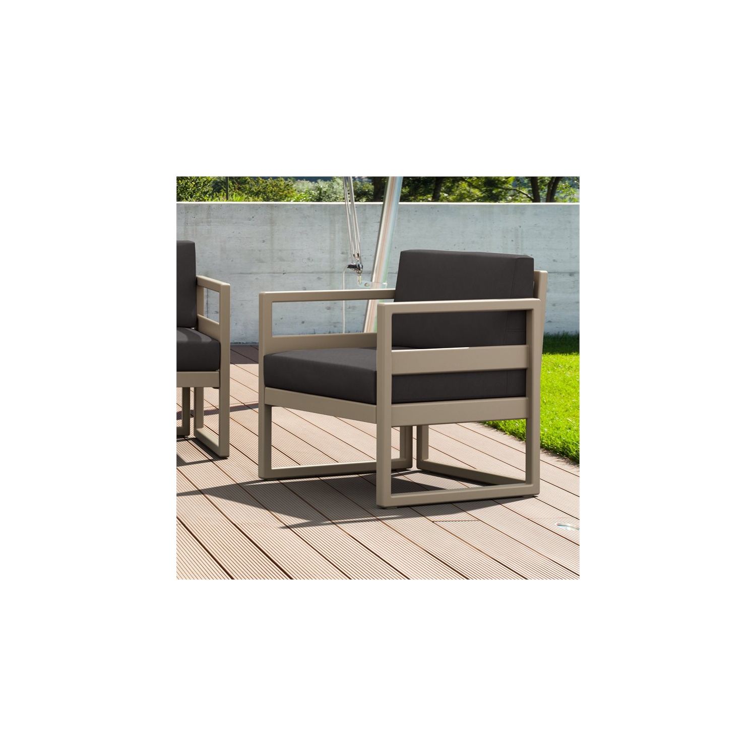 Mykonos Patio Club Chair Taupe with Acrylic Fabric Charcoal Cushions