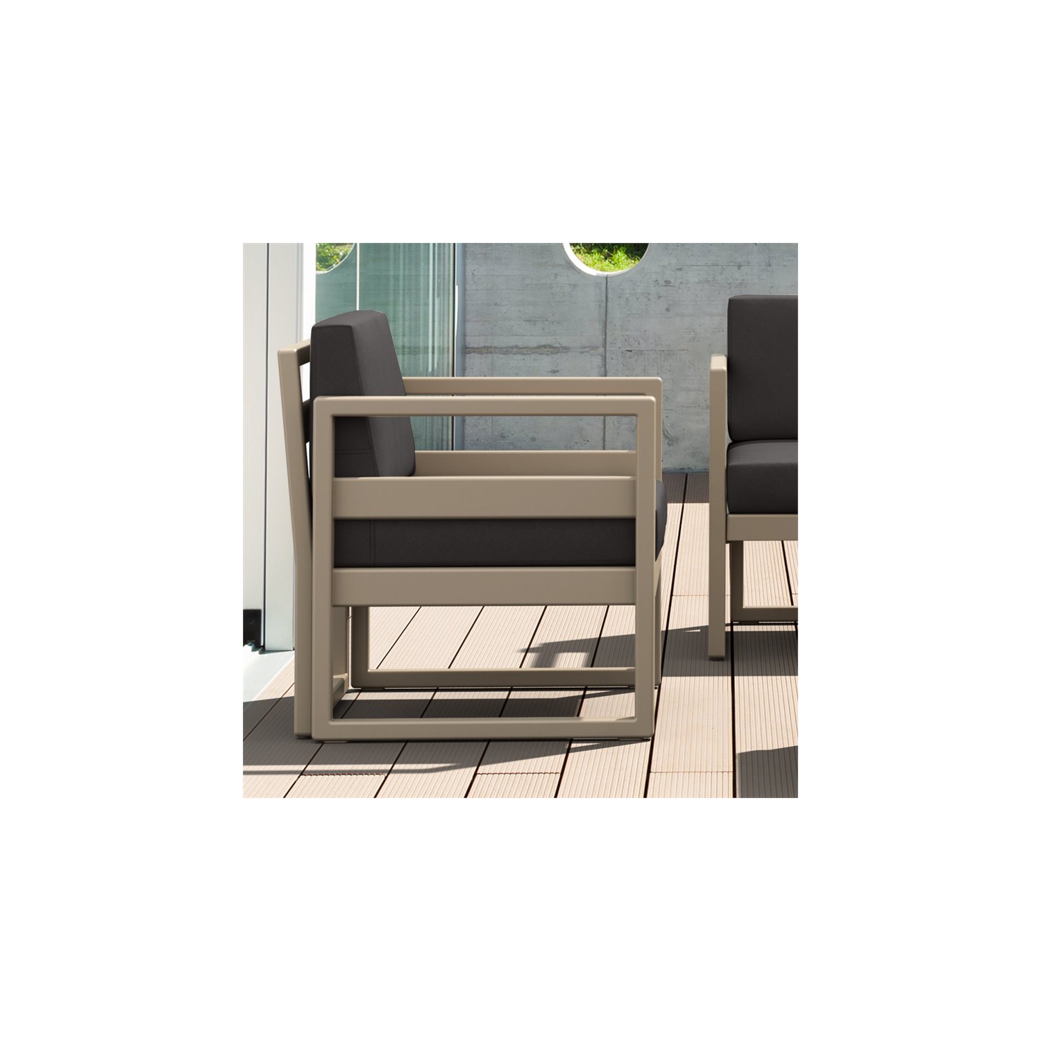 Mykonos Patio Club Chair Taupe with Acrylic Fabric Charcoal Cushions