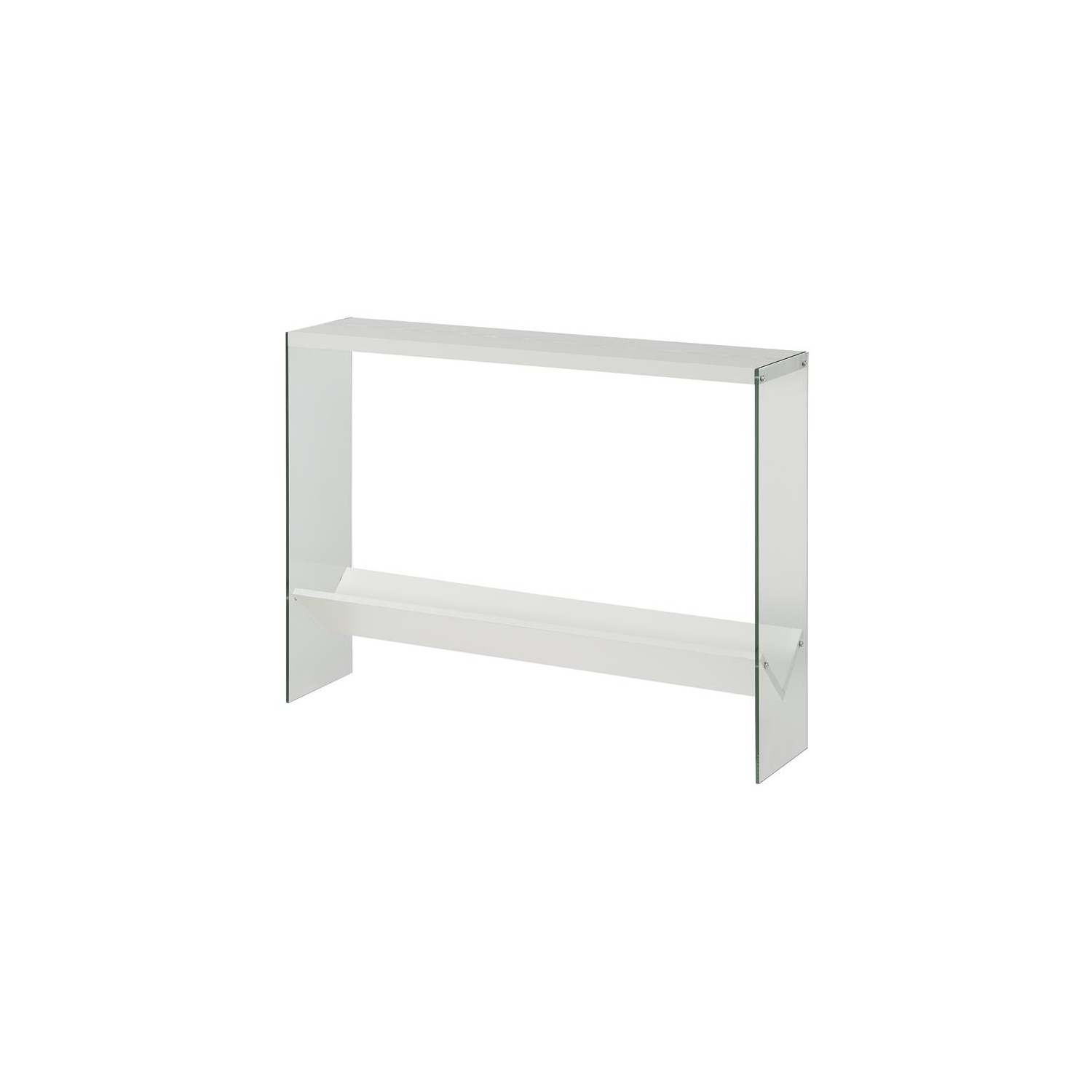 Pemberly Row Modern V Console Table with Shelf in White Wood Finish