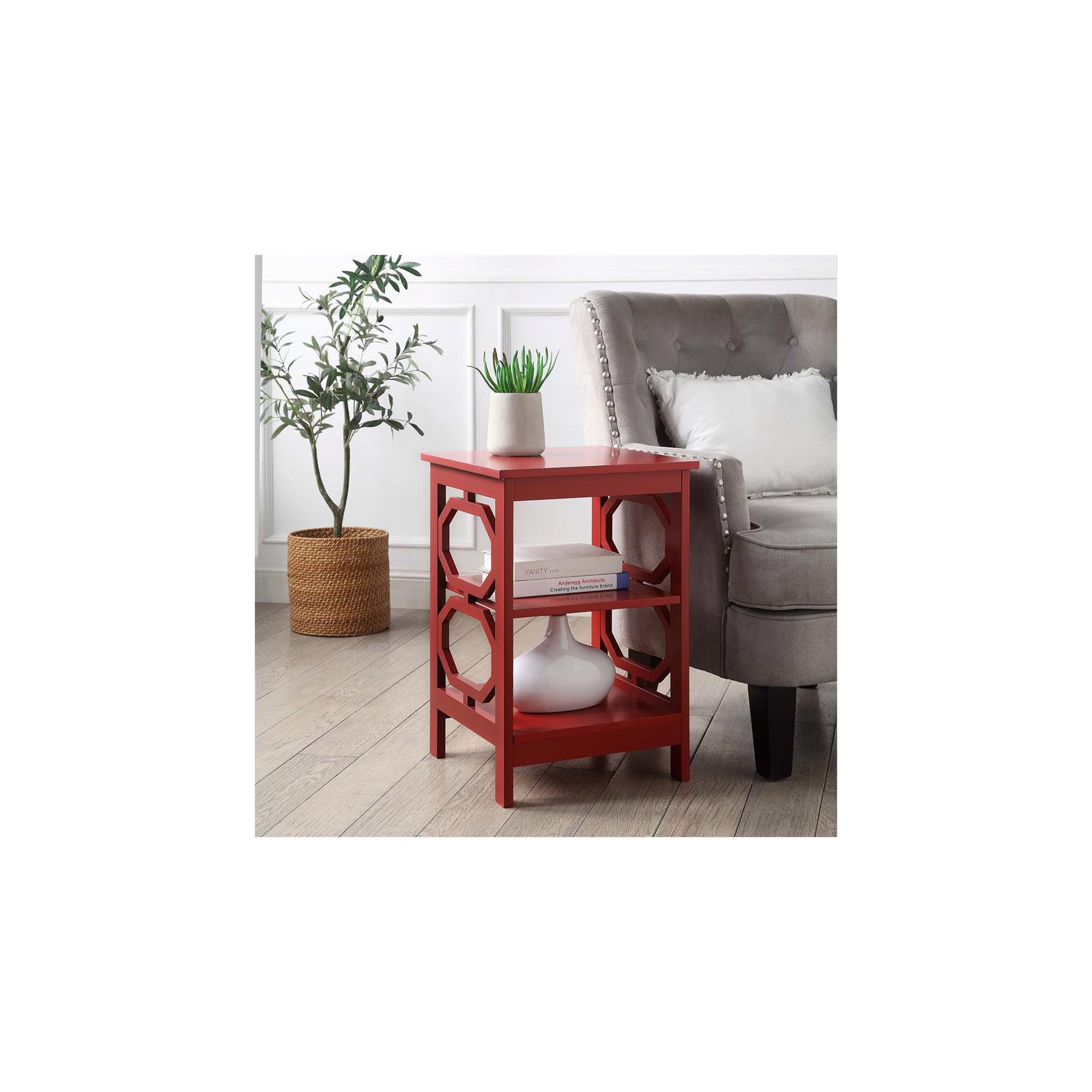 Convenience Concepts Omega End Table in Cranberry Red Wood Finish