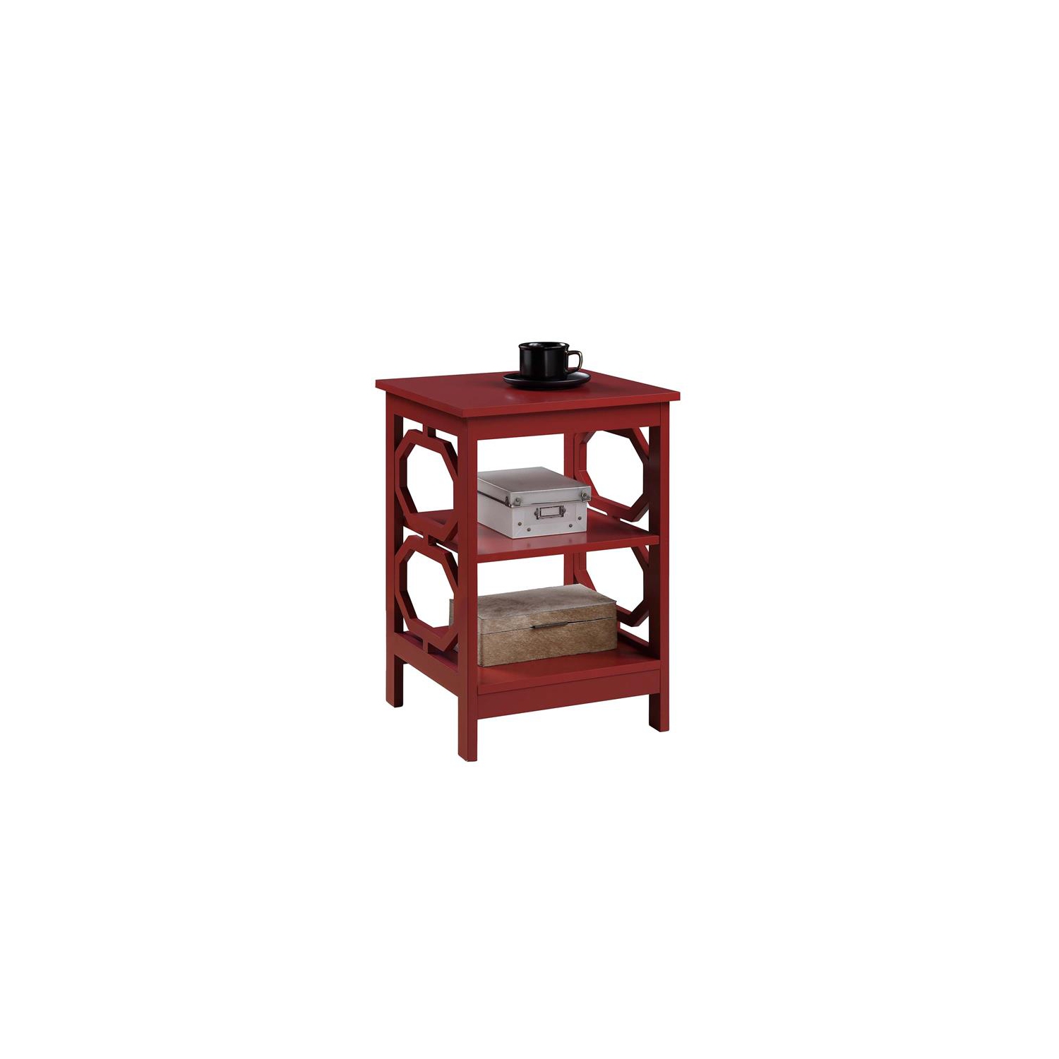 Convenience Concepts Omega End Table in Cranberry Red Wood Finish