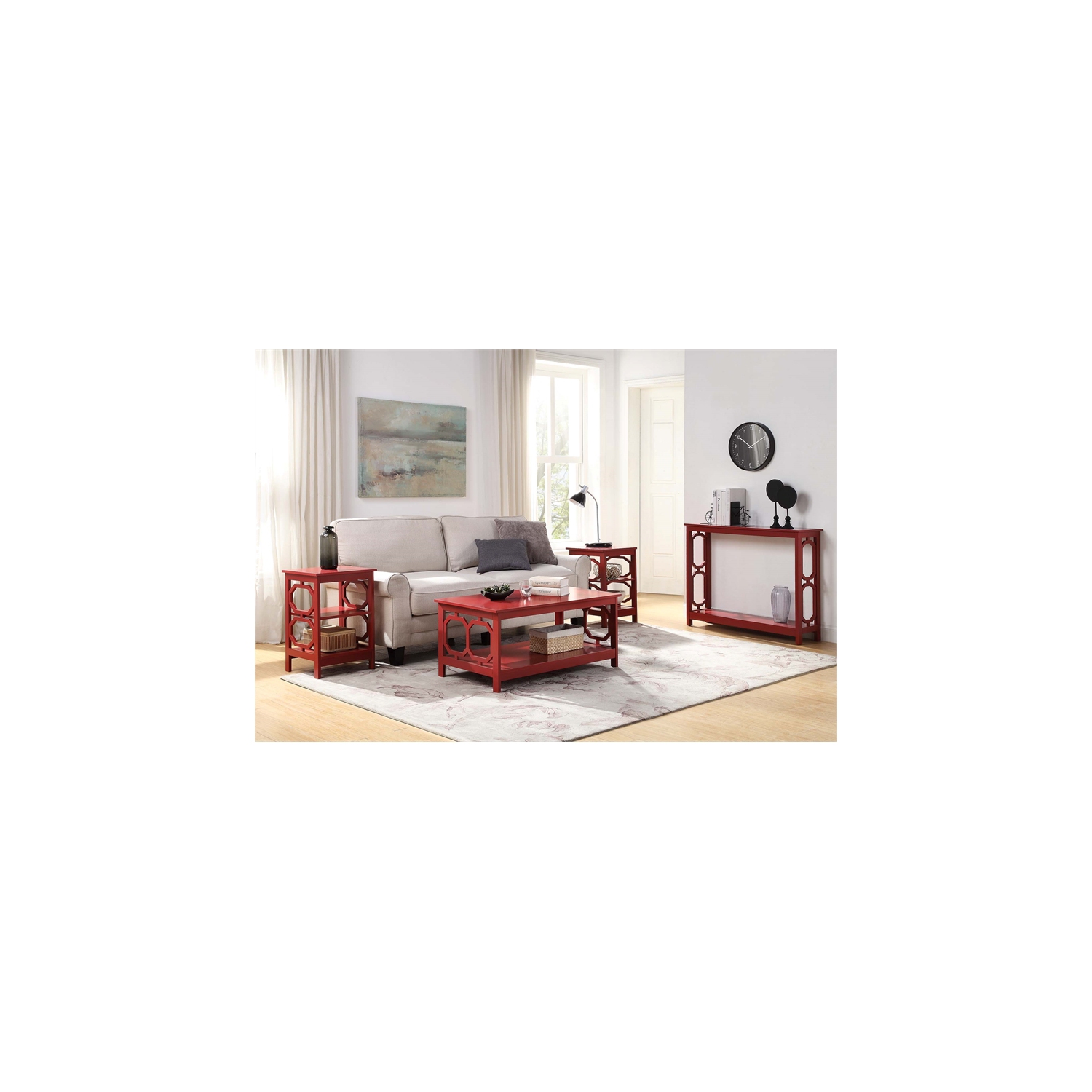 Convenience Concepts Omega End Table in Cranberry Red Wood Finish