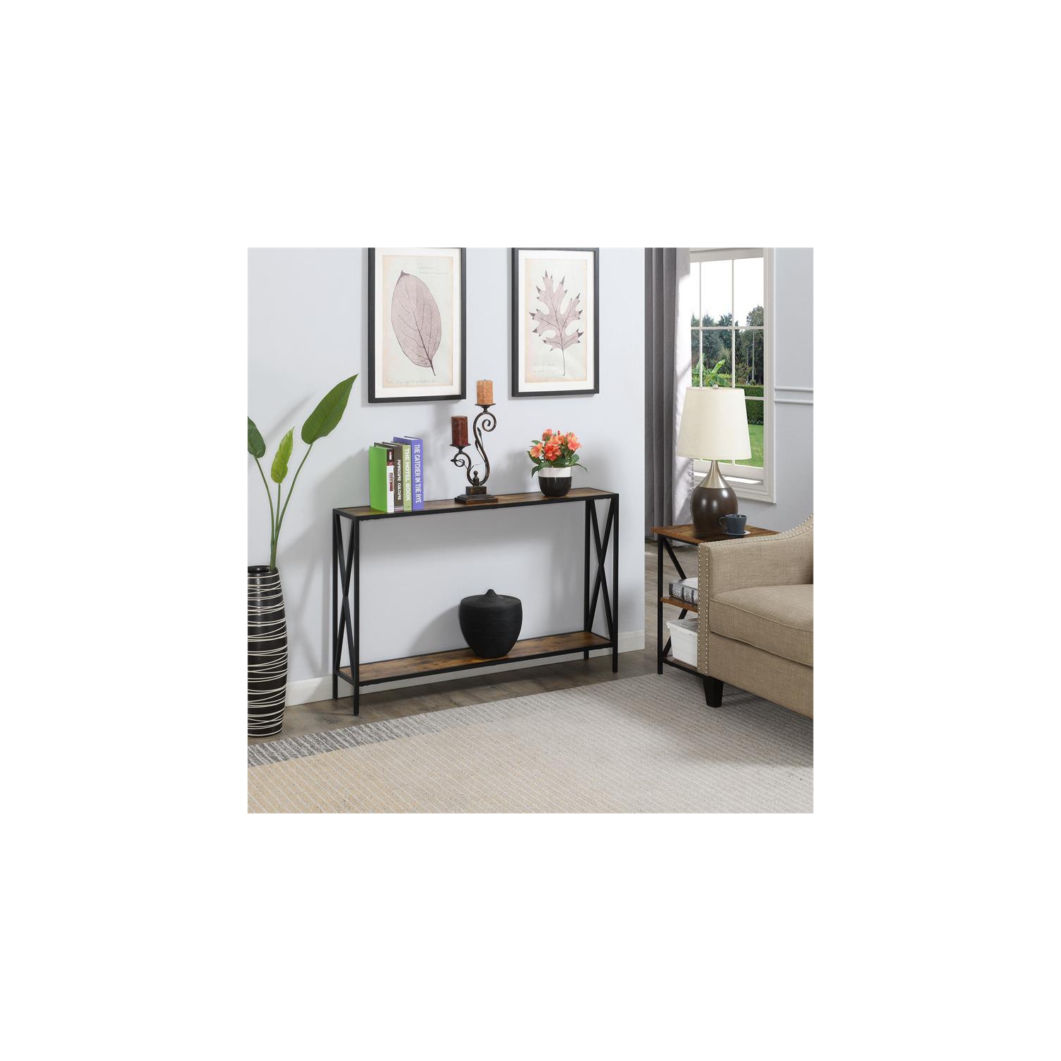 Convenience Concepts Tucson Black Metal Console Table in Multi-Color Wood Finish