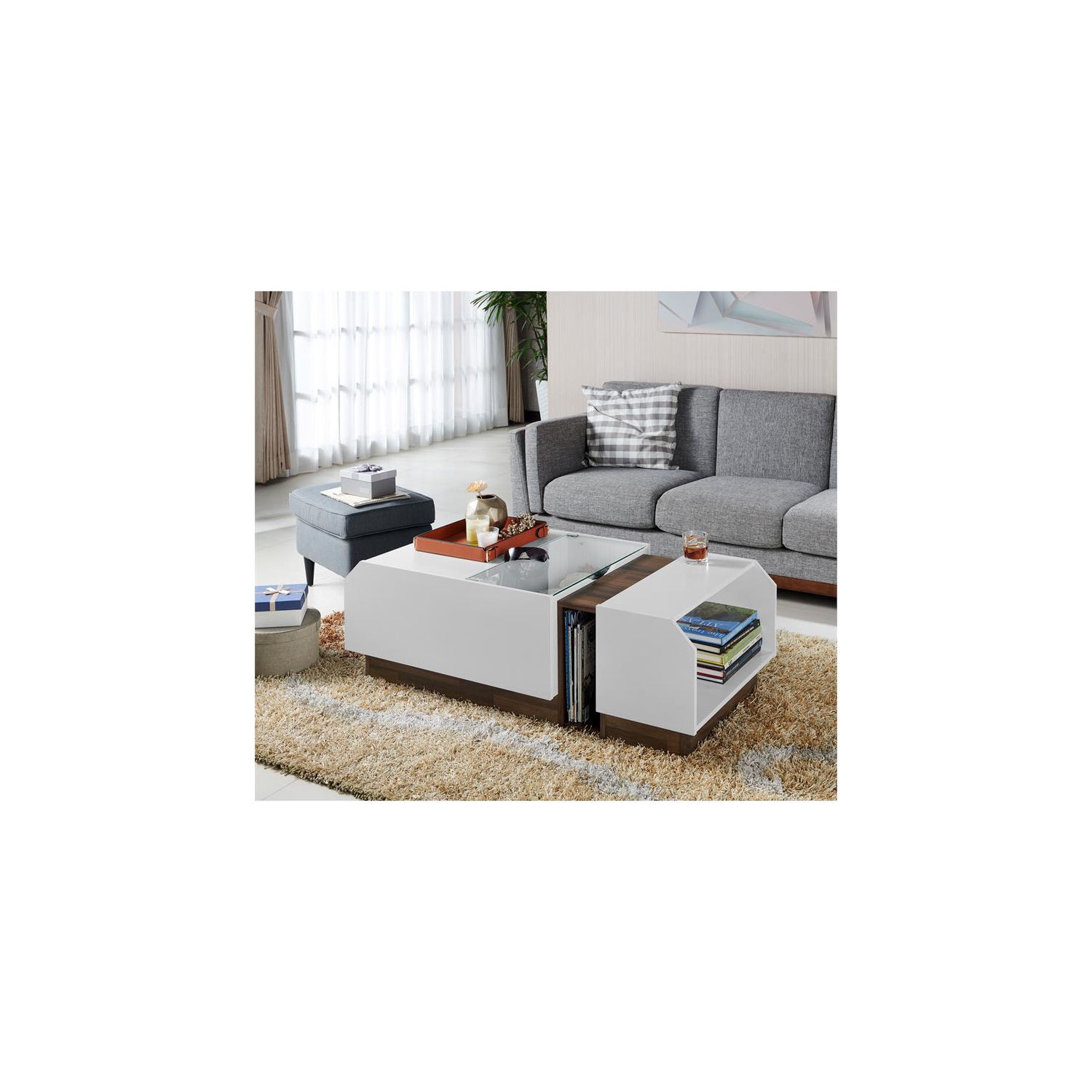 Bowery Hill Contemporary Wood Coffee Table in White