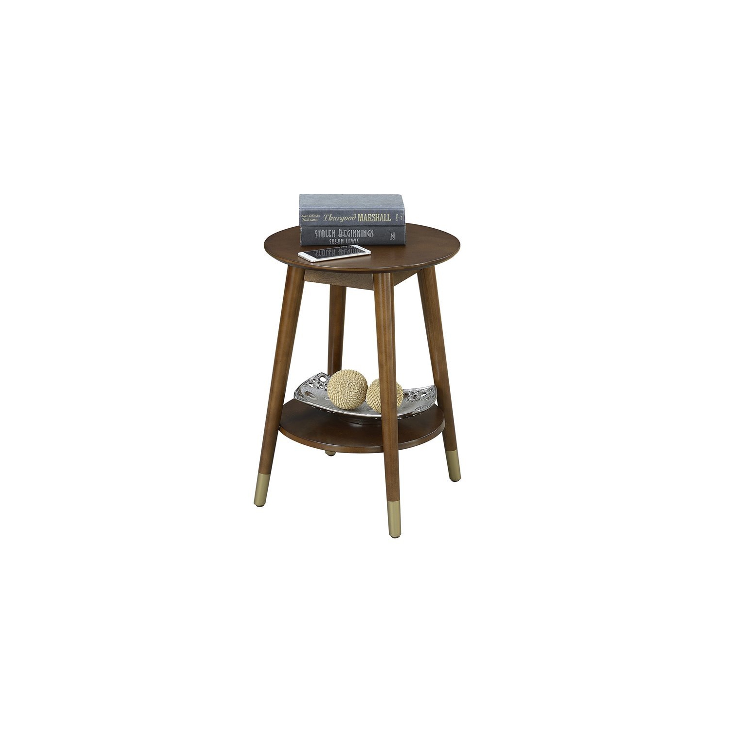 Wilson Mid-Century Round End Table with Bottom Shelf in Espresso Wood Finish