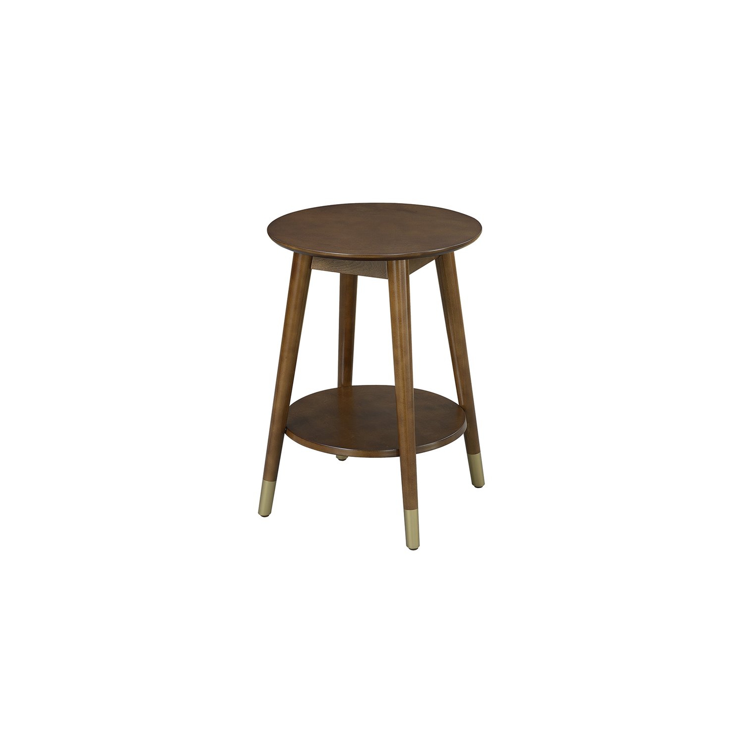 Wilson Mid-Century Round End Table with Bottom Shelf in Espresso Wood Finish