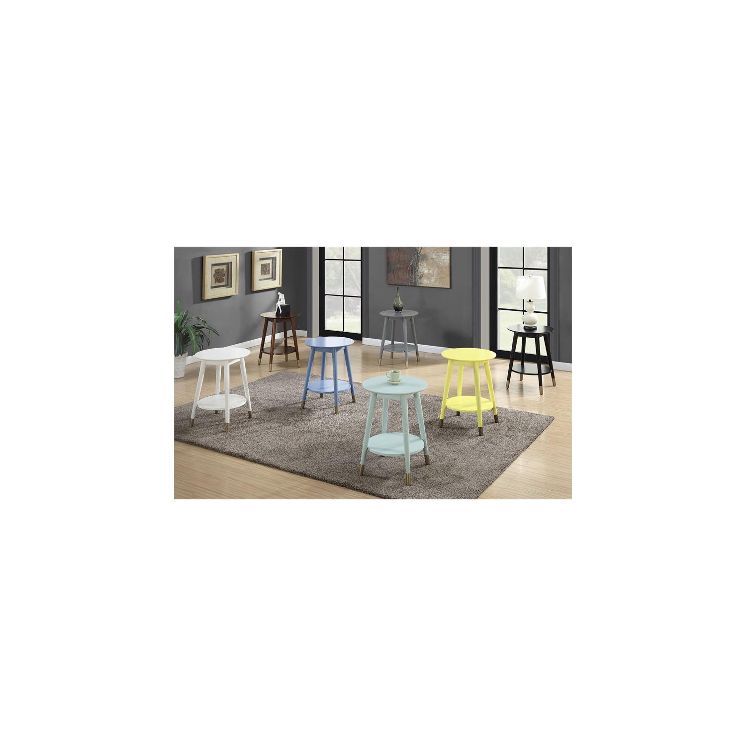 Wilson Mid-Century Round End Table with Bottom Shelf in Espresso Wood Finish