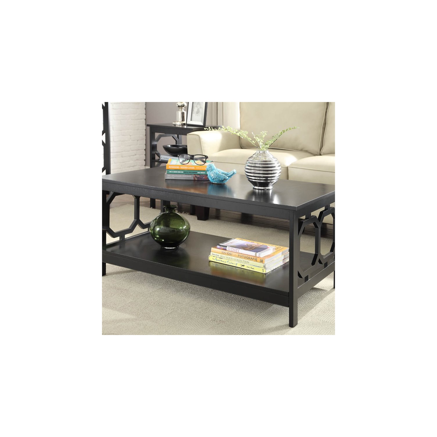 Pemberly Row Rectangular Coffee Table in Black Wood Finish