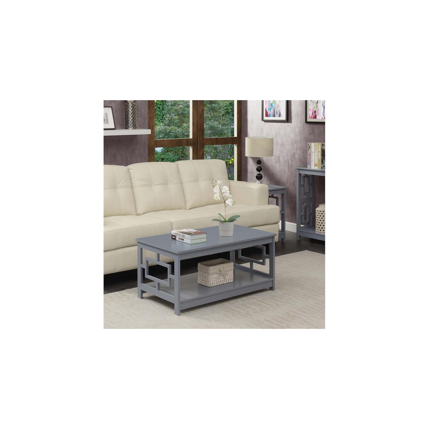 Convenience Concepts Town Square Coffee Table with Shelf in Gray Wood Finish