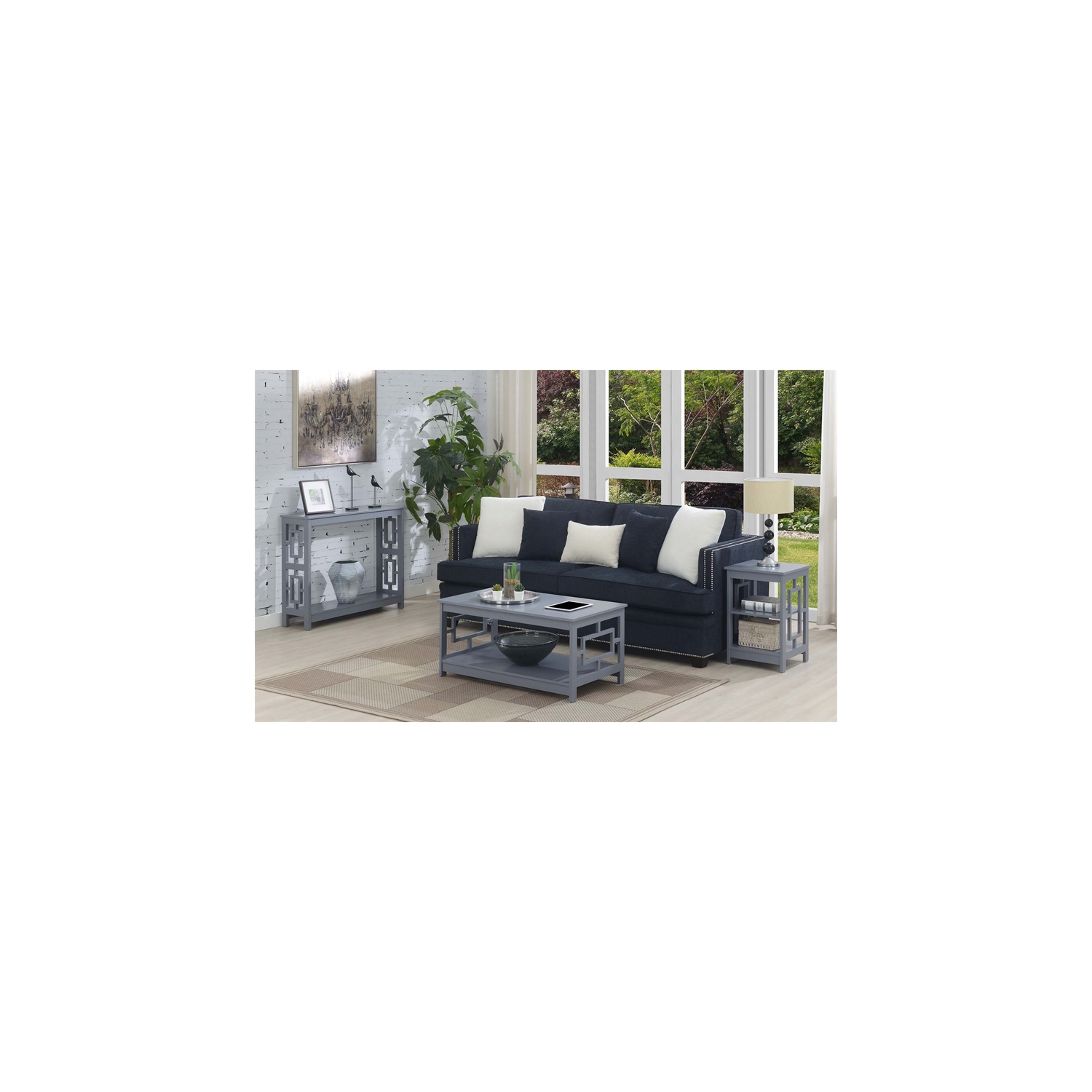 Convenience Concepts Town Square Coffee Table with Shelf in Gray Wood Finish