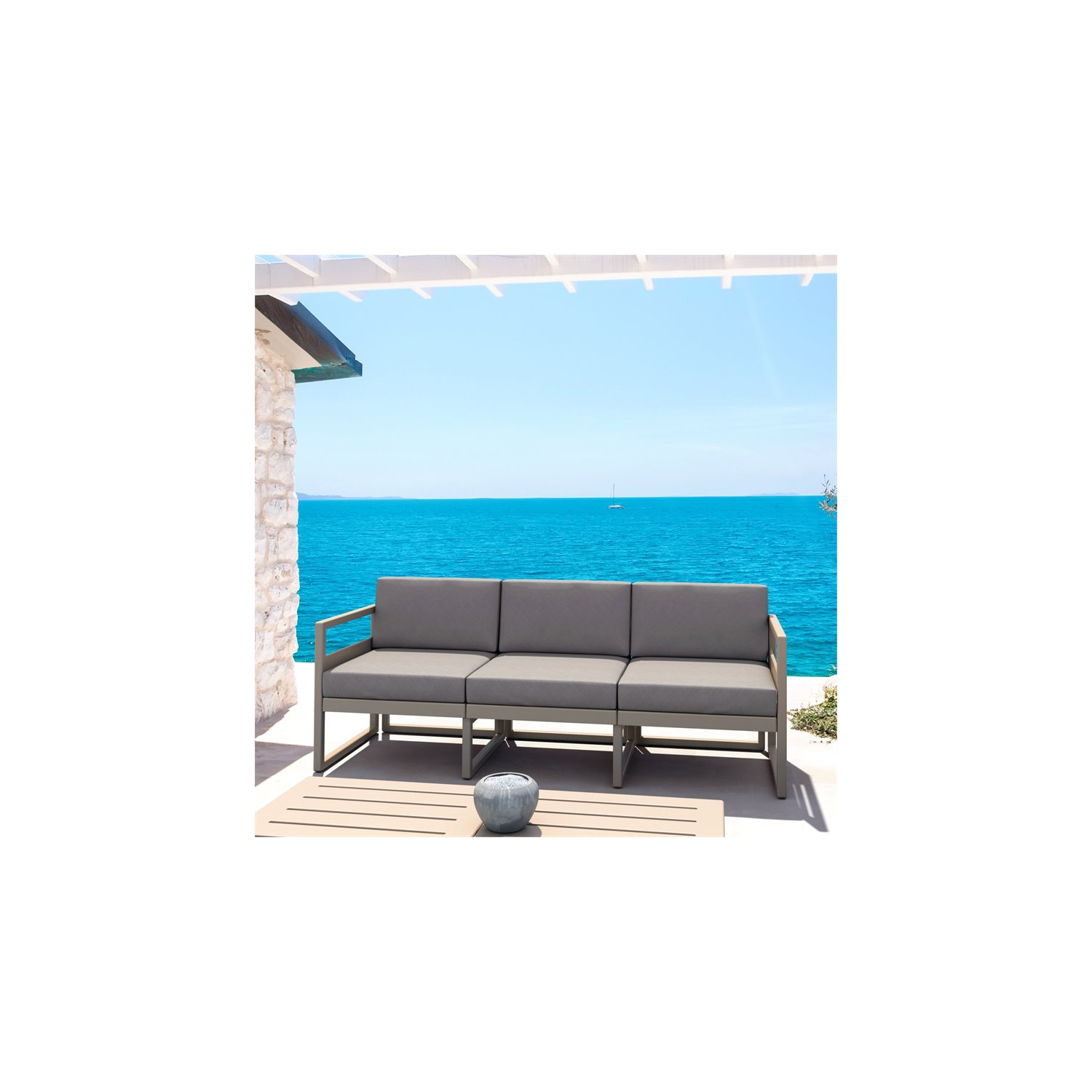 Mykonos Patio Sofa Taupe with Acrylic Fabric Taupe Cushions