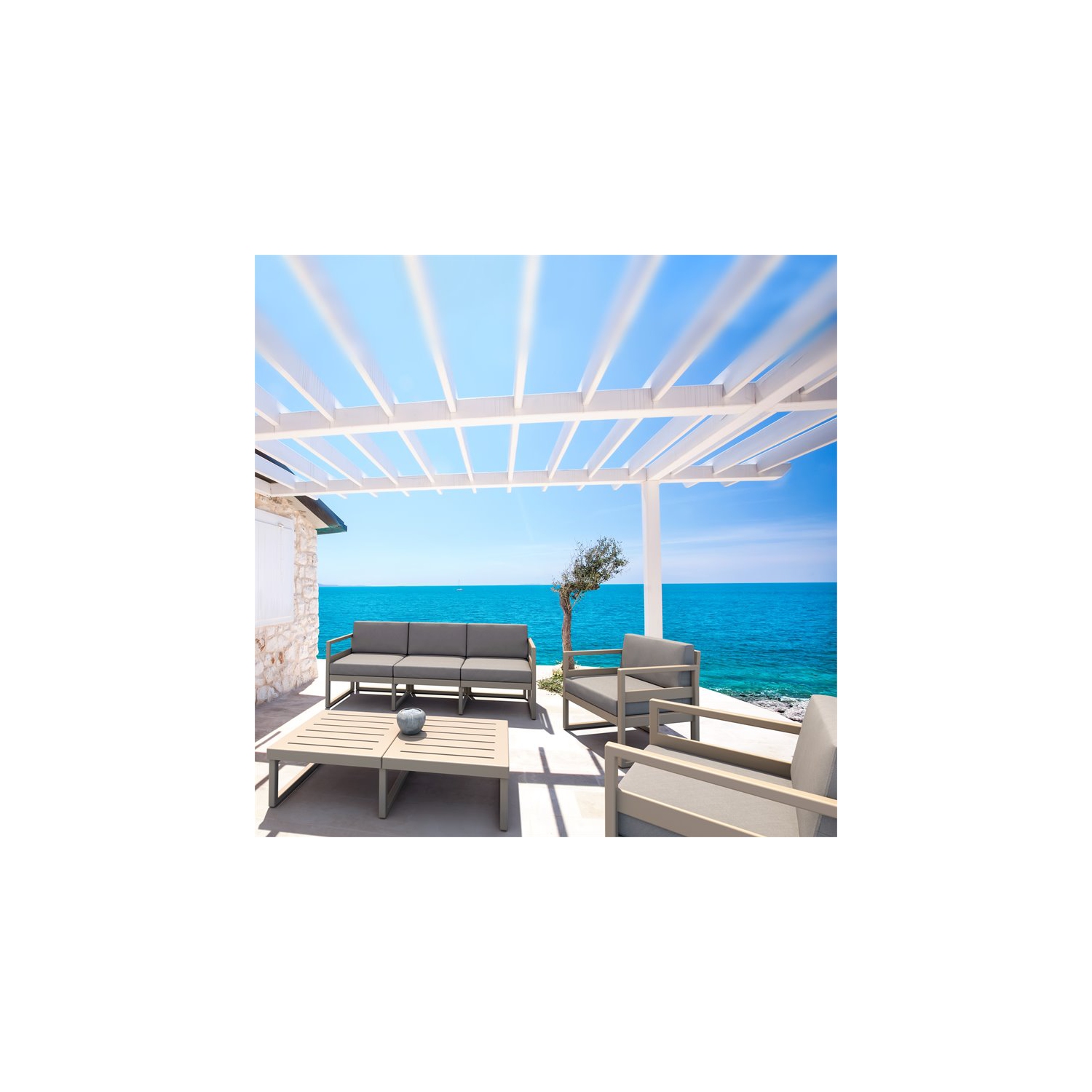 Mykonos Patio Sofa Taupe with Acrylic Fabric Taupe Cushions