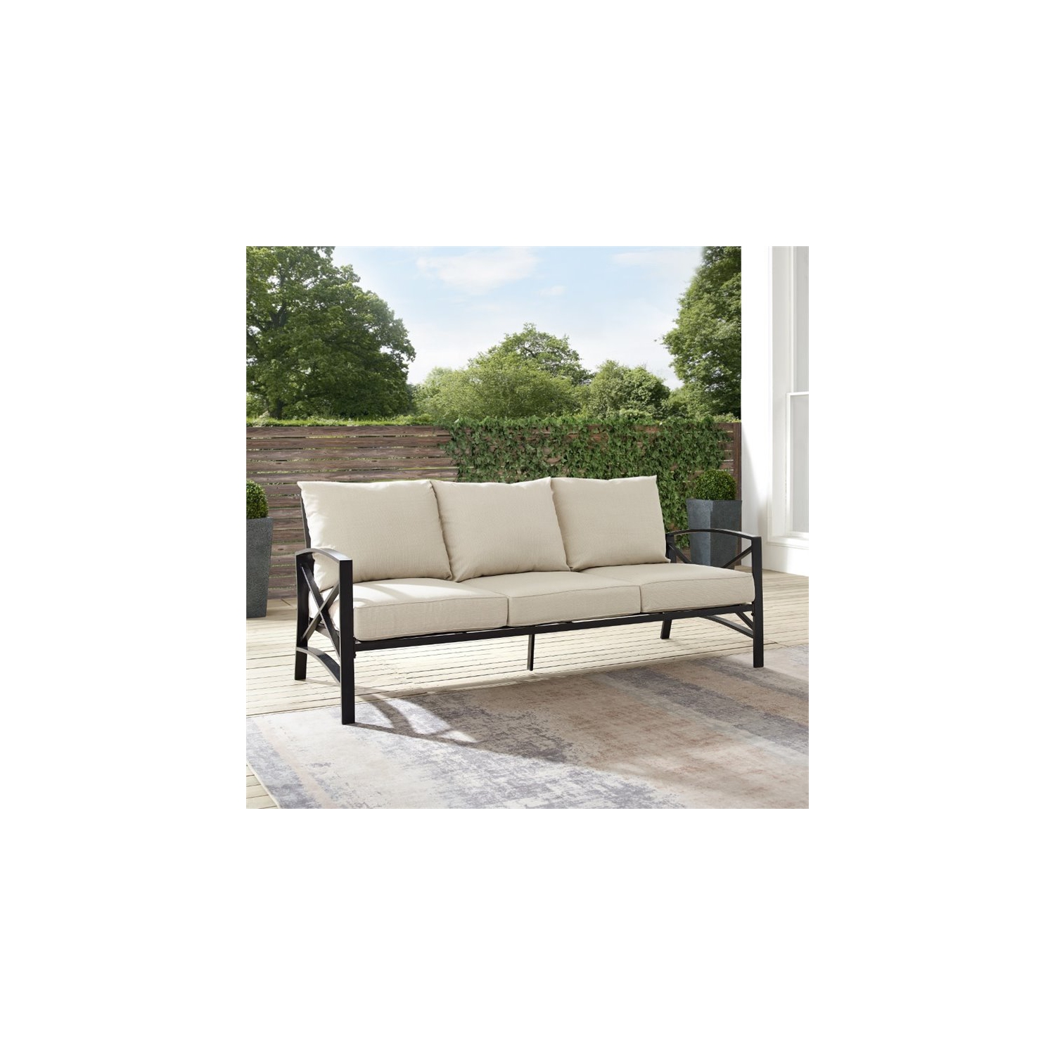 Crosley Kaplan Outdoor Metal Sofa in Oatmeal