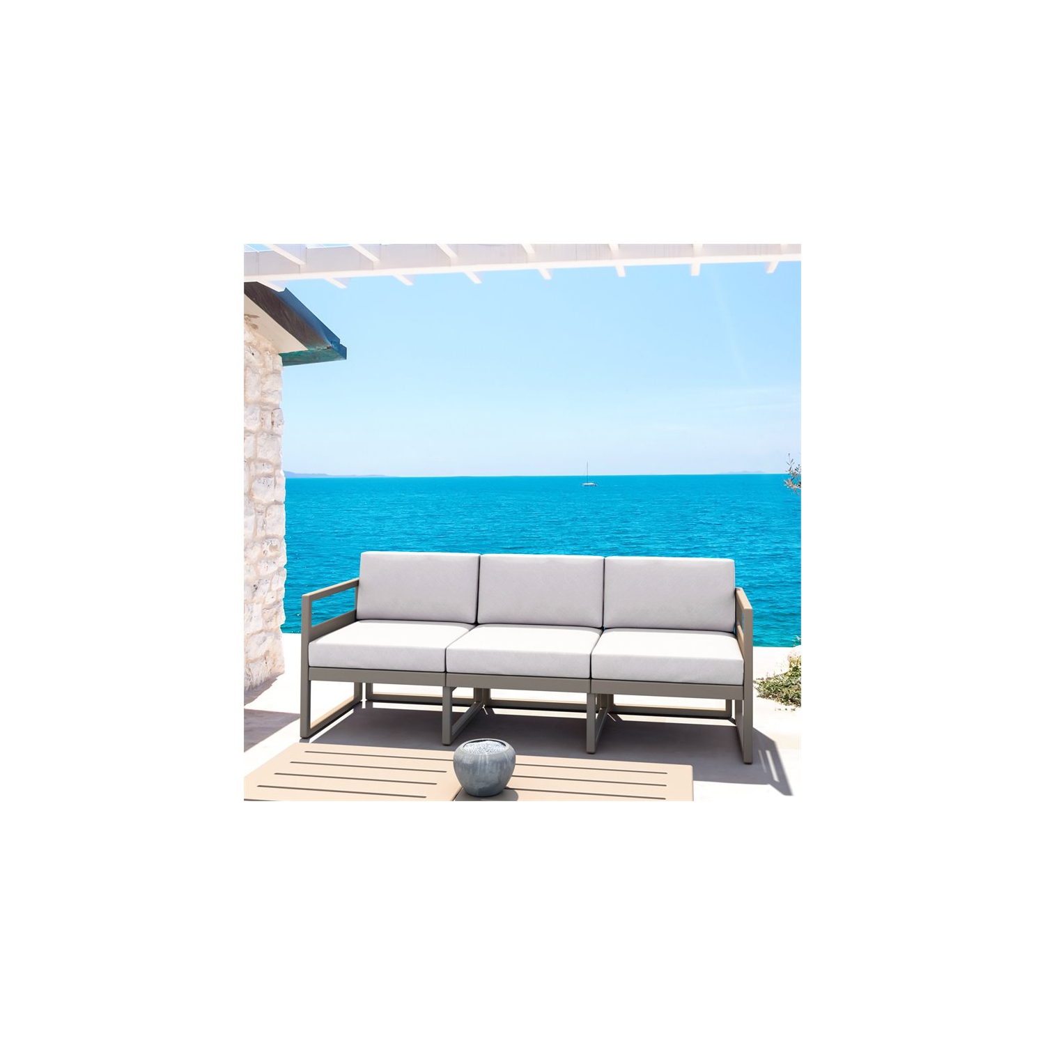 Mykonos Patio Sofa Taupe with Acrylic Fabric Natural Cushions