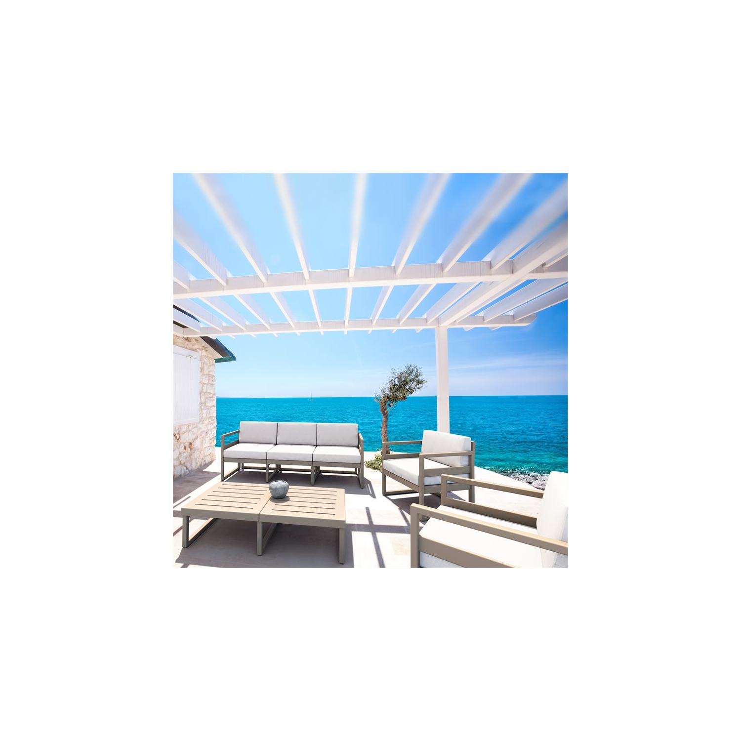 Mykonos Patio Sofa Taupe with Acrylic Fabric Natural Cushions