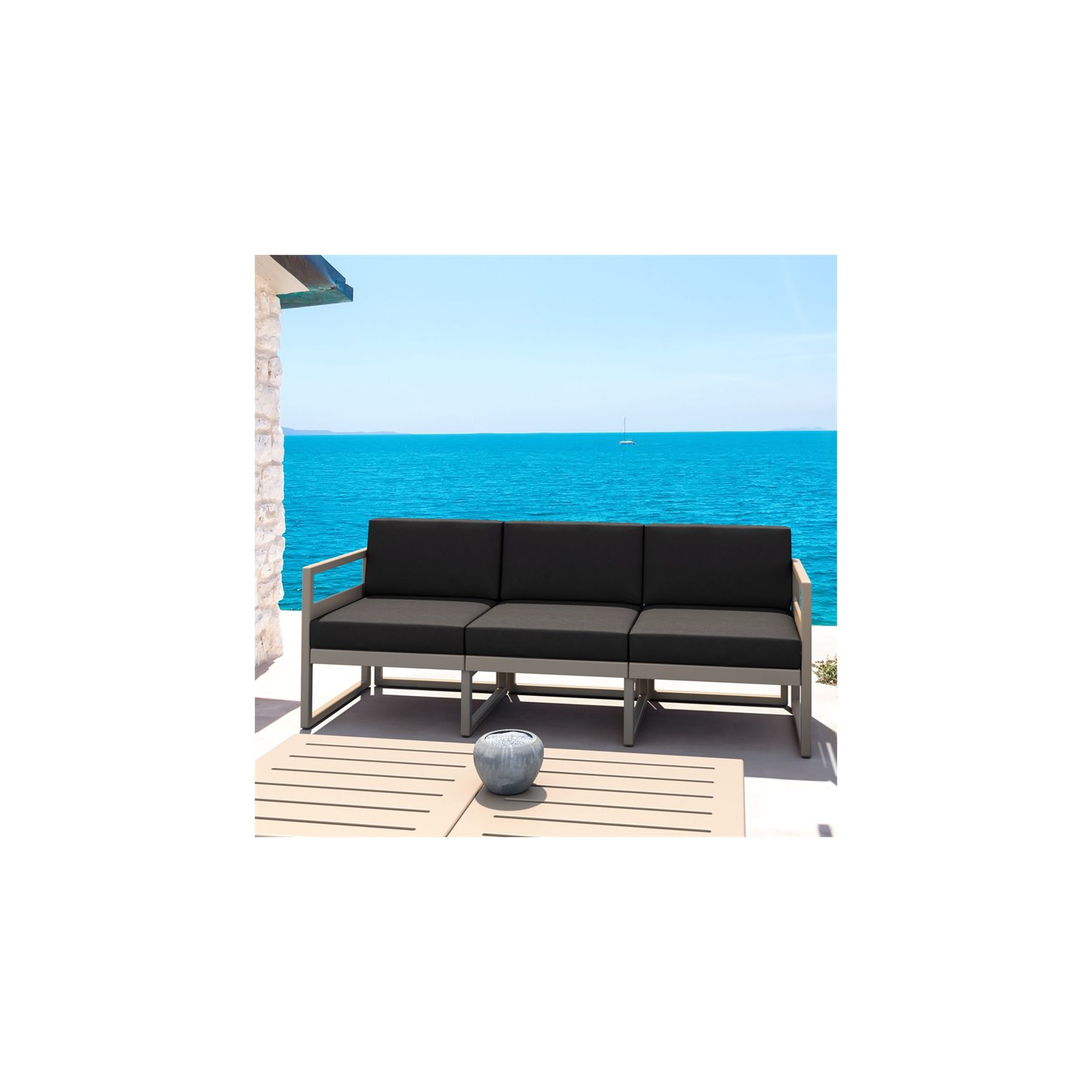 Mykonos Patio Sofa Taupe with Acrylic Fabric Charcoal Cushions