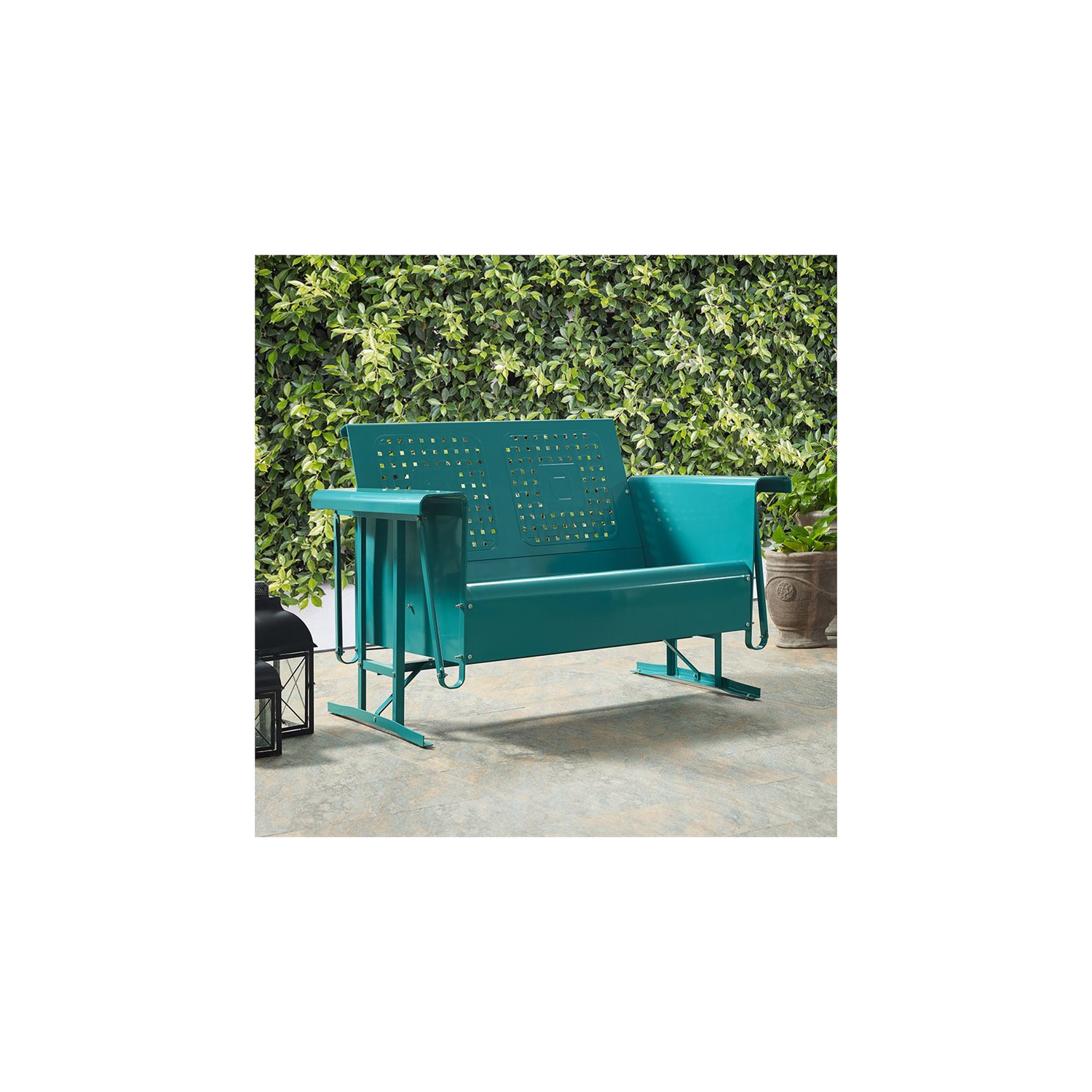 Crosley Bates Metal Gliding Patio Loveseat in Turquoise