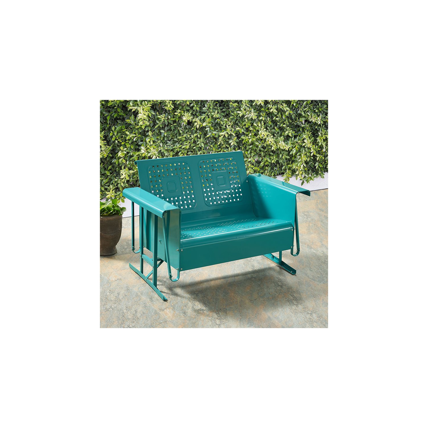 Crosley Bates Metal Gliding Patio Loveseat in Turquoise
