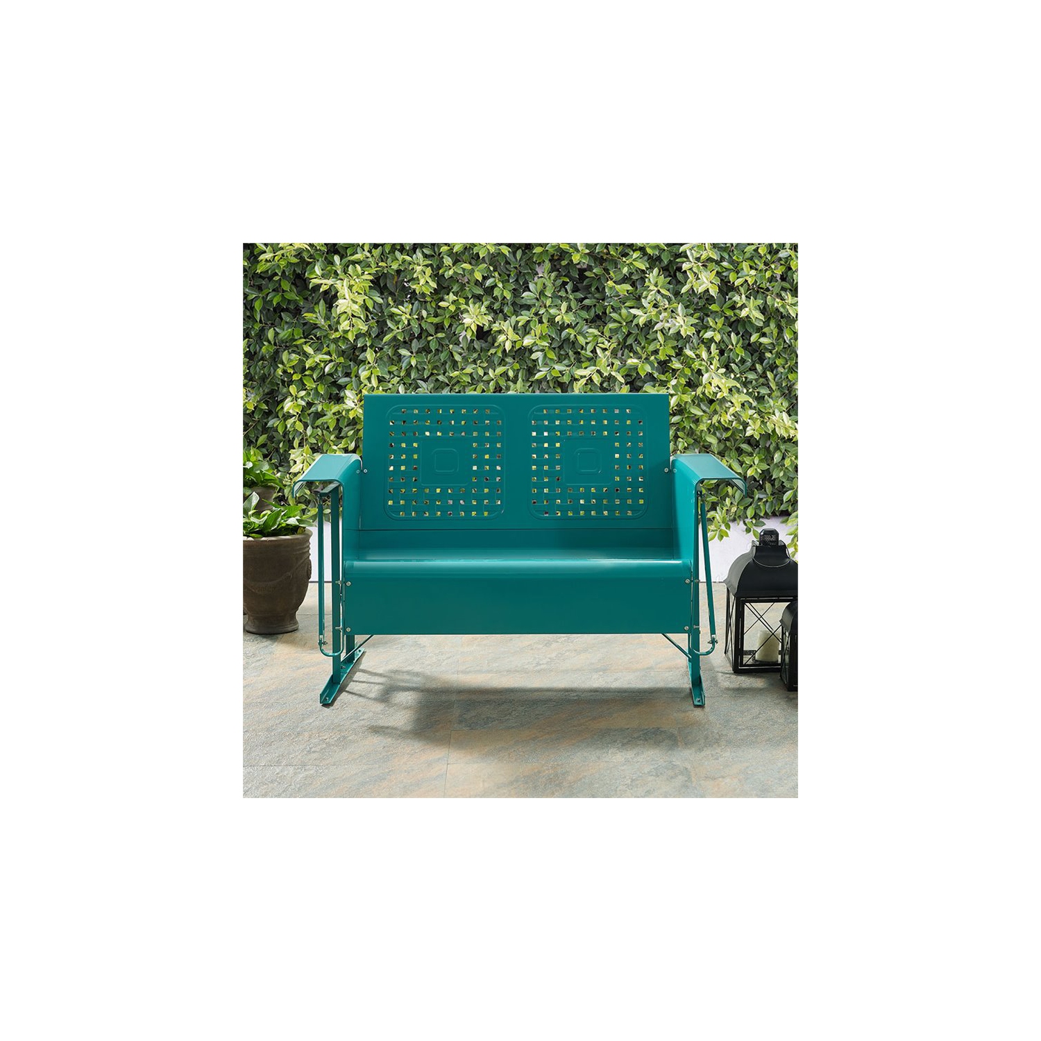 Crosley Bates Metal Gliding Patio Loveseat in Turquoise